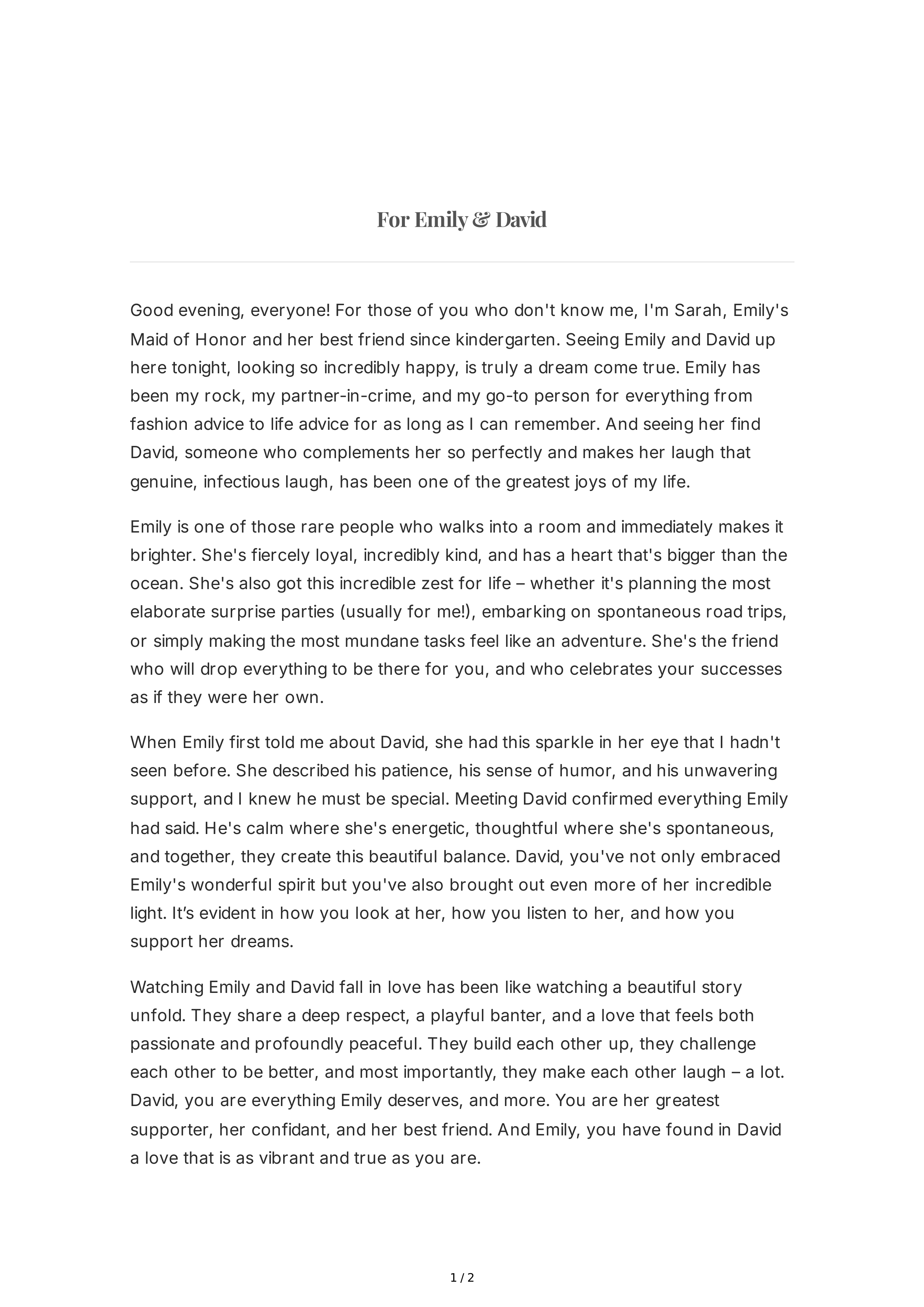 Casual Maid of Honor Speech — page 1