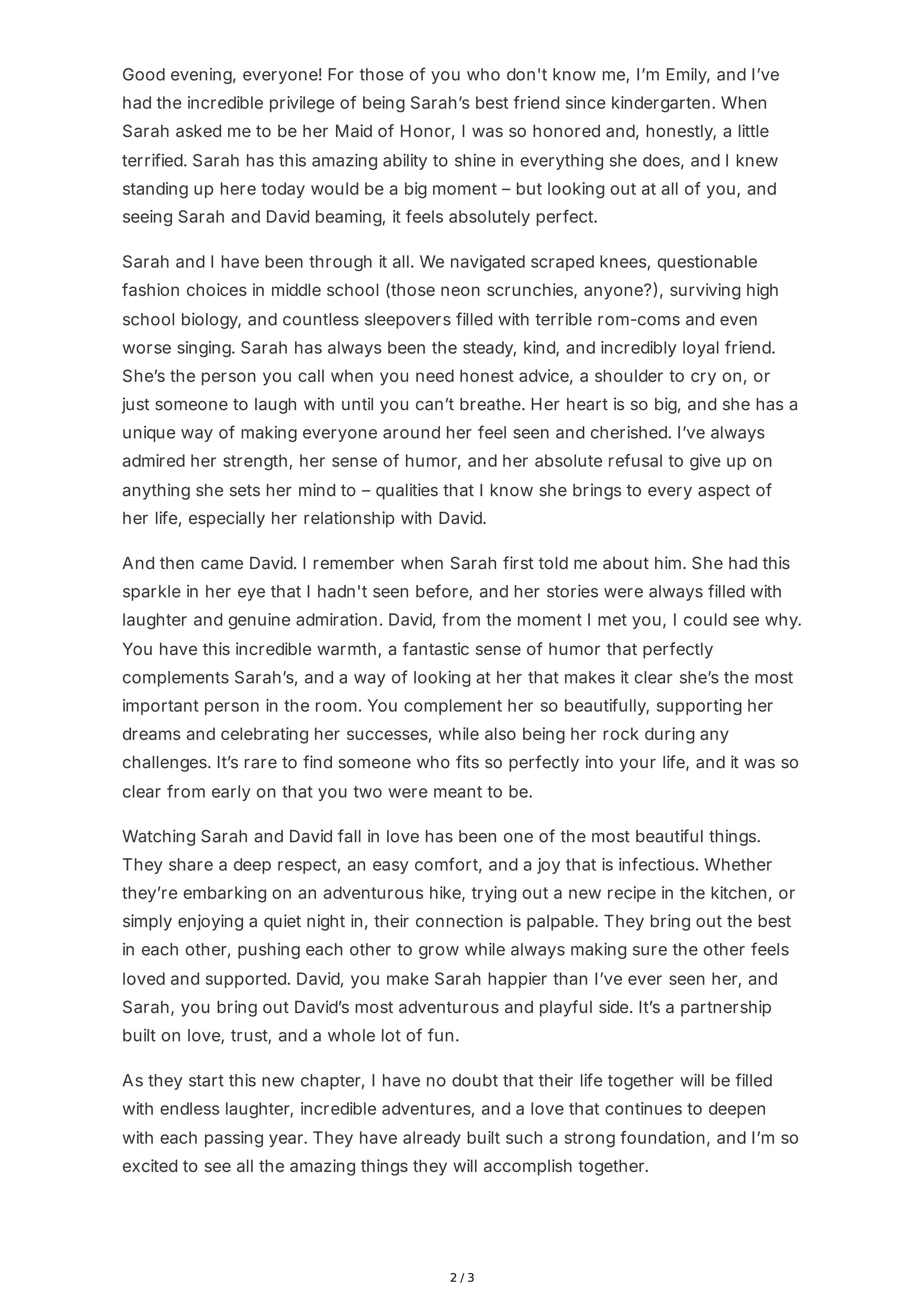 Casual Wedding Maid of Honor Speech — page 2
