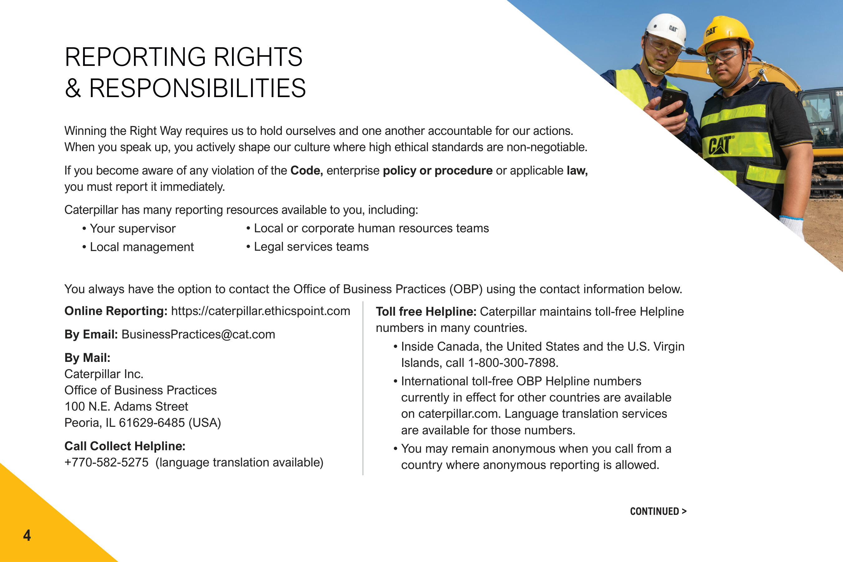 Caterpillar Company Code of Conduct Handbook — page 6