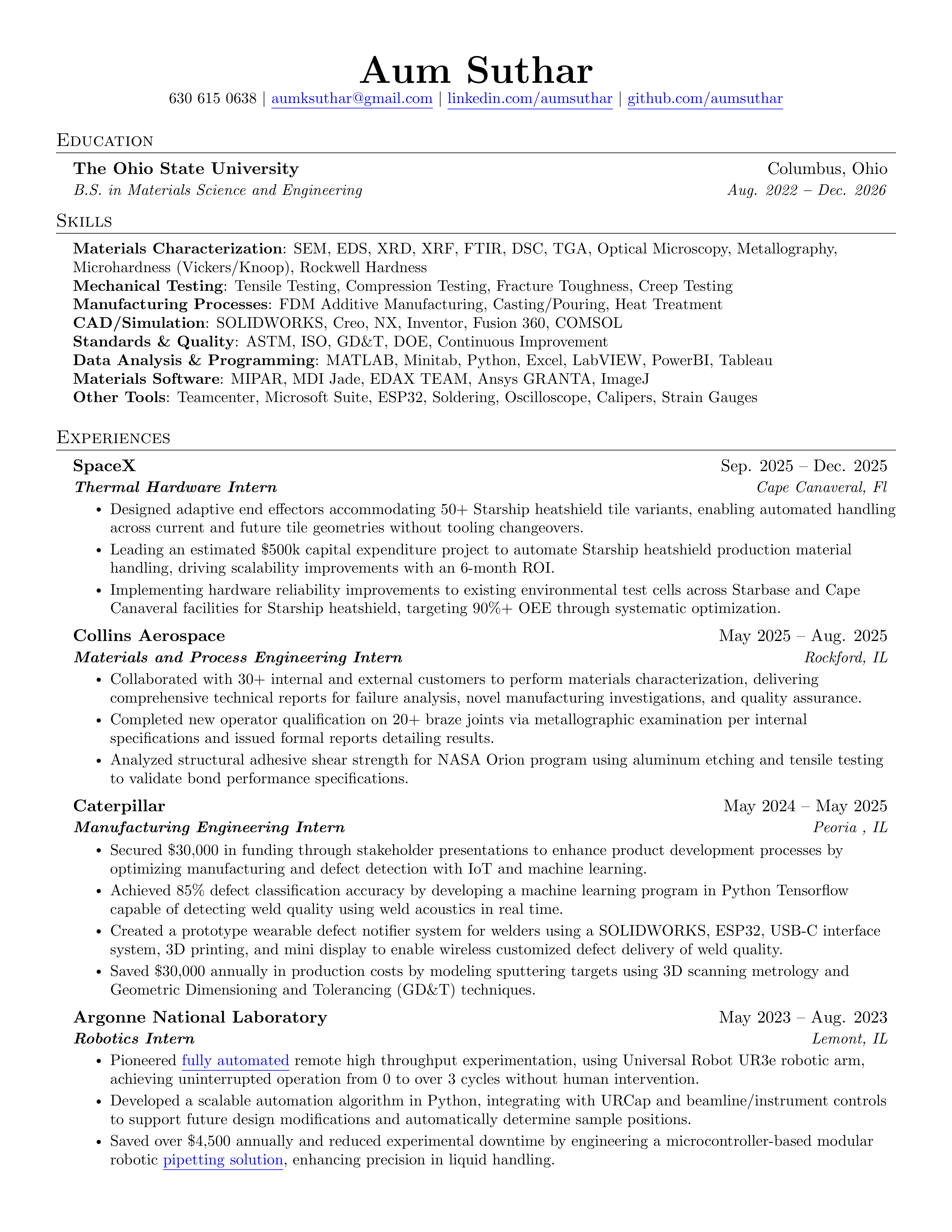 Caterpillar Manufacturing Engineer Resume — page 1