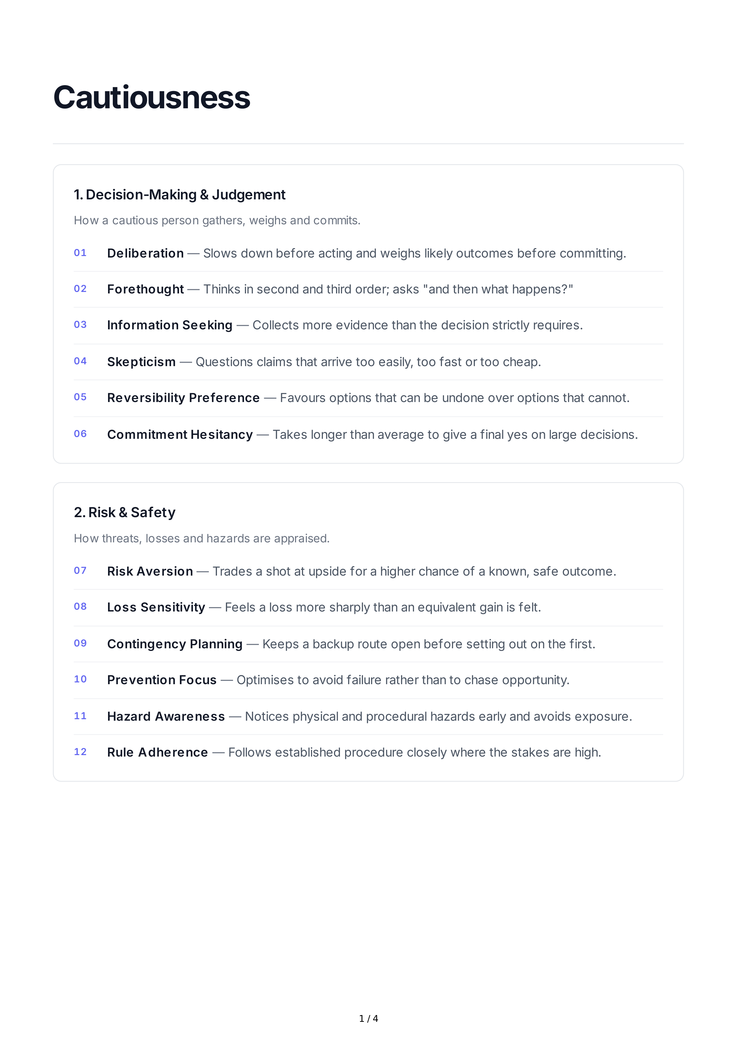 Cautiousness Personality Traits — page 1