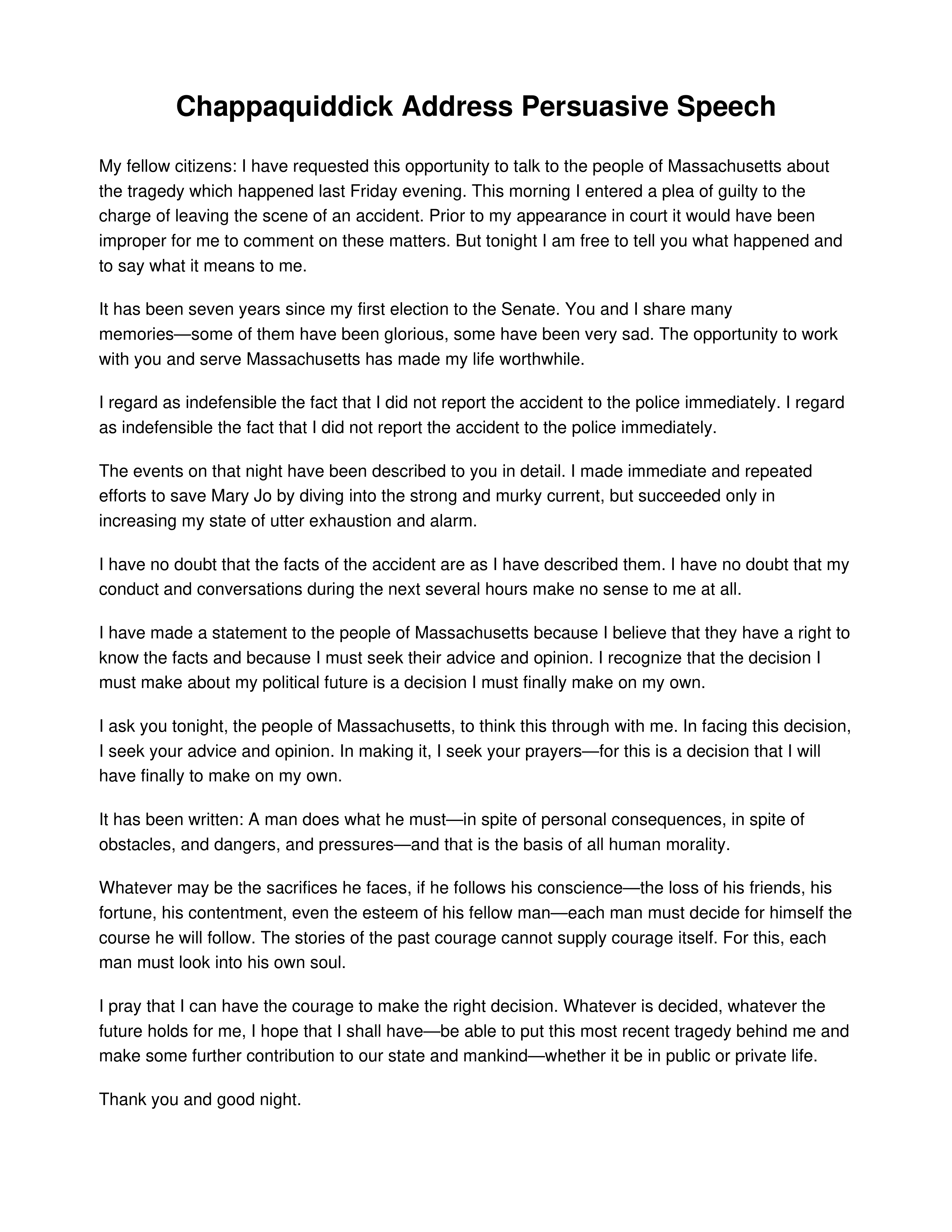 Chappaquiddick Address Persuasive Speech — page 1