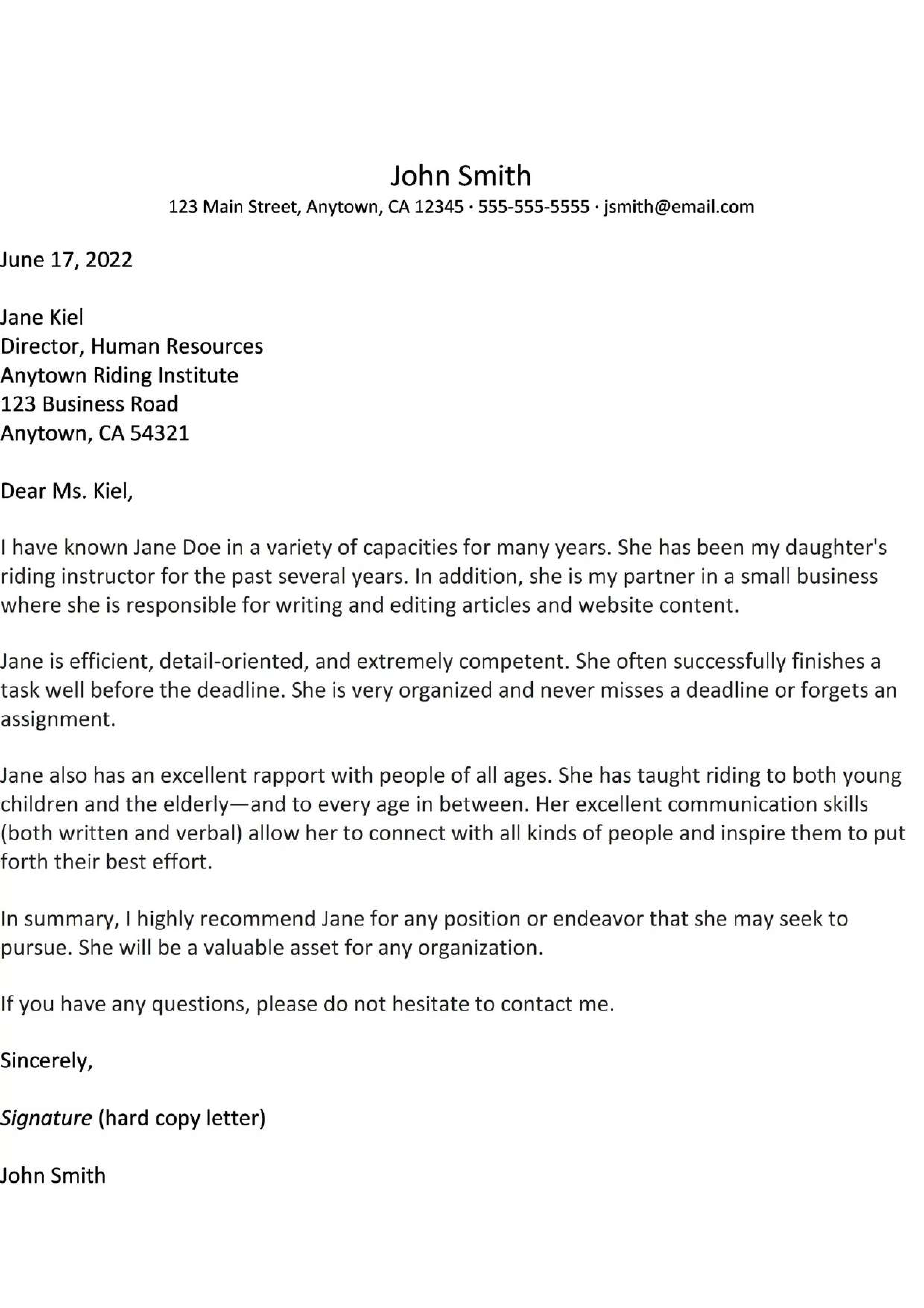 Character Reference Letter — page 1