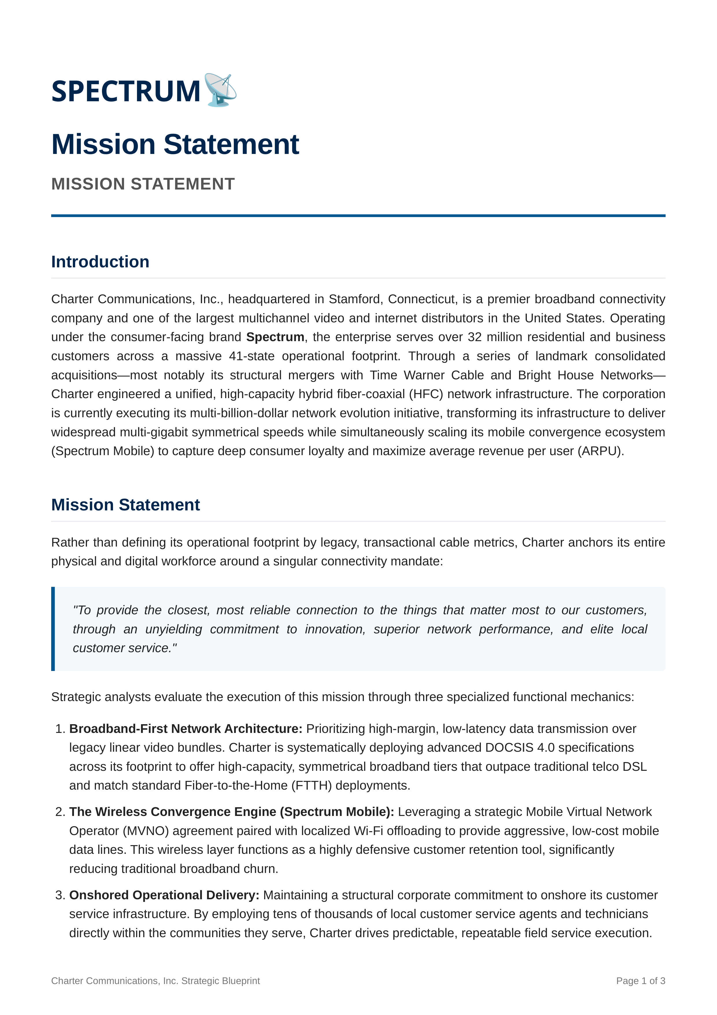 Charter Communications Mission Statement — page 1