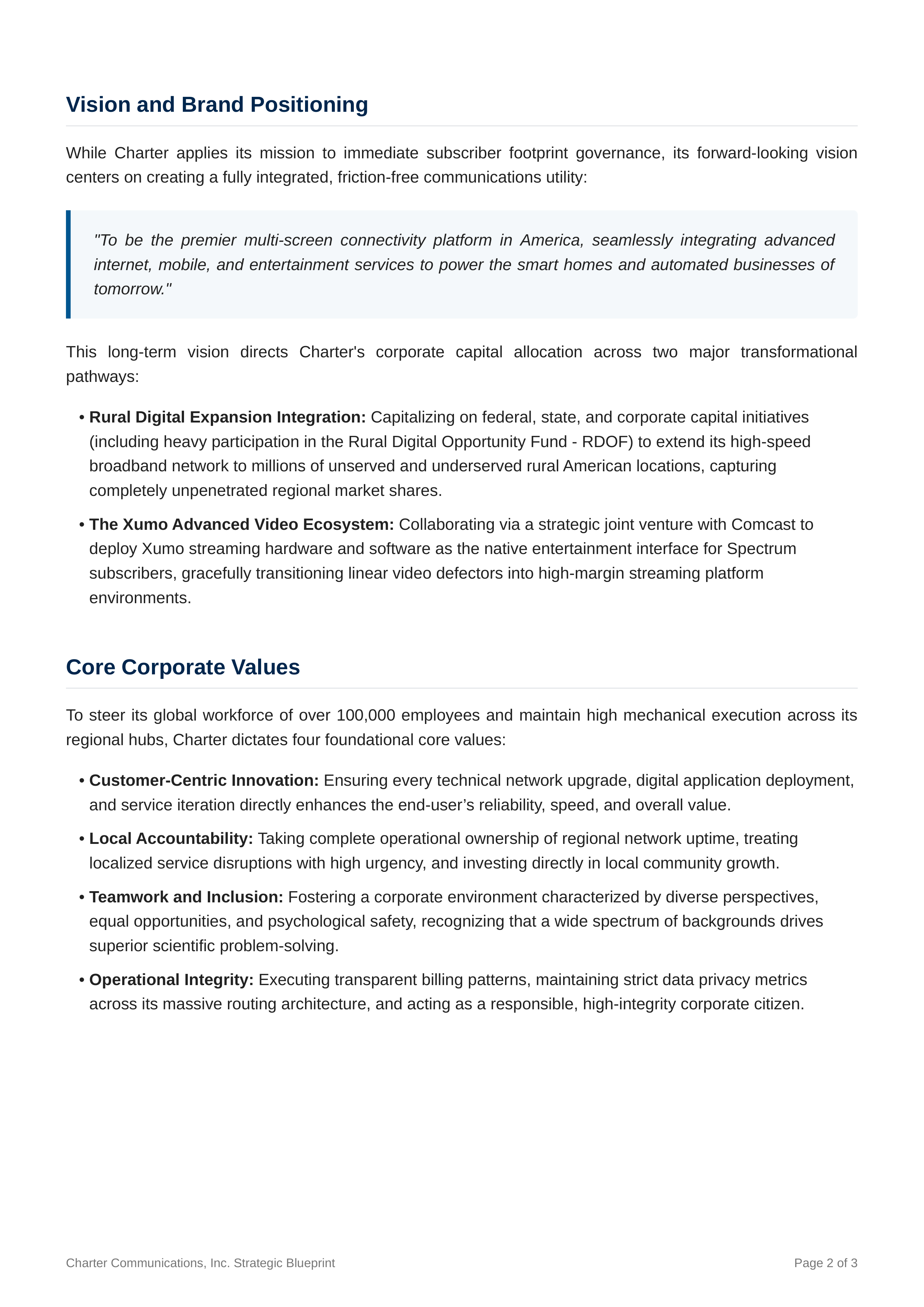 Charter Communications Mission Statement — page 2