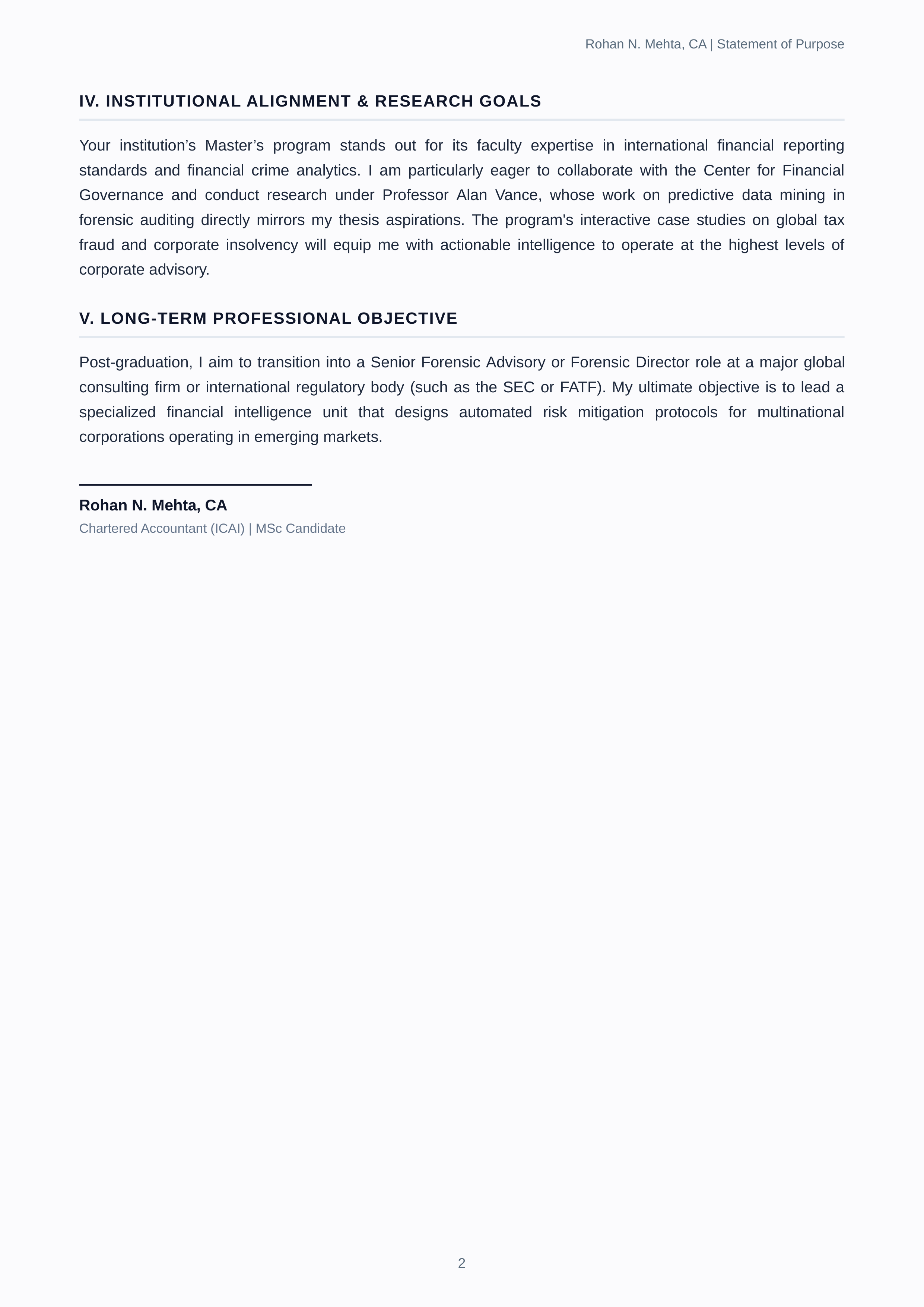 Chartered Accountant Statement of Purpose — page 2