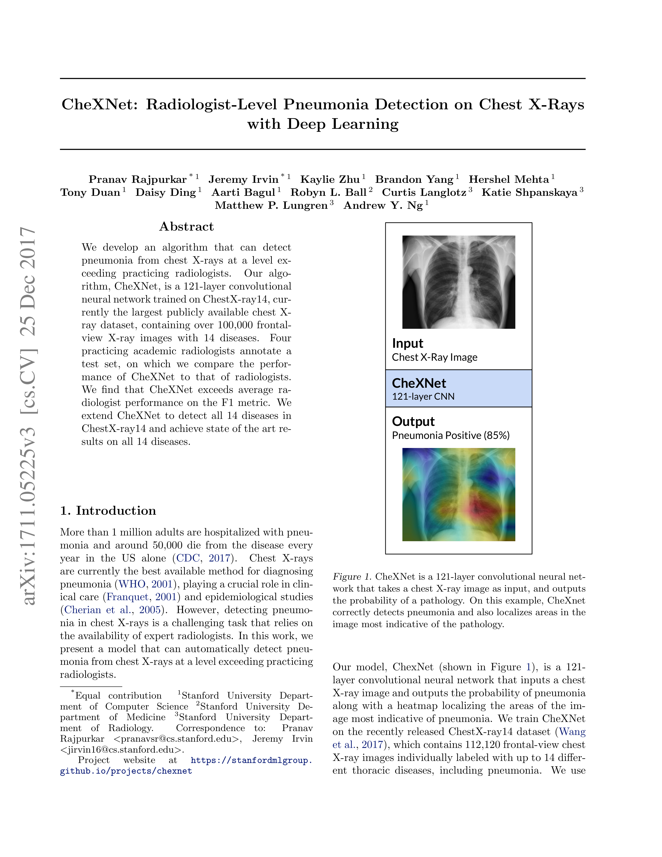 CheXNet Research Paper by Stanford University — page 1
