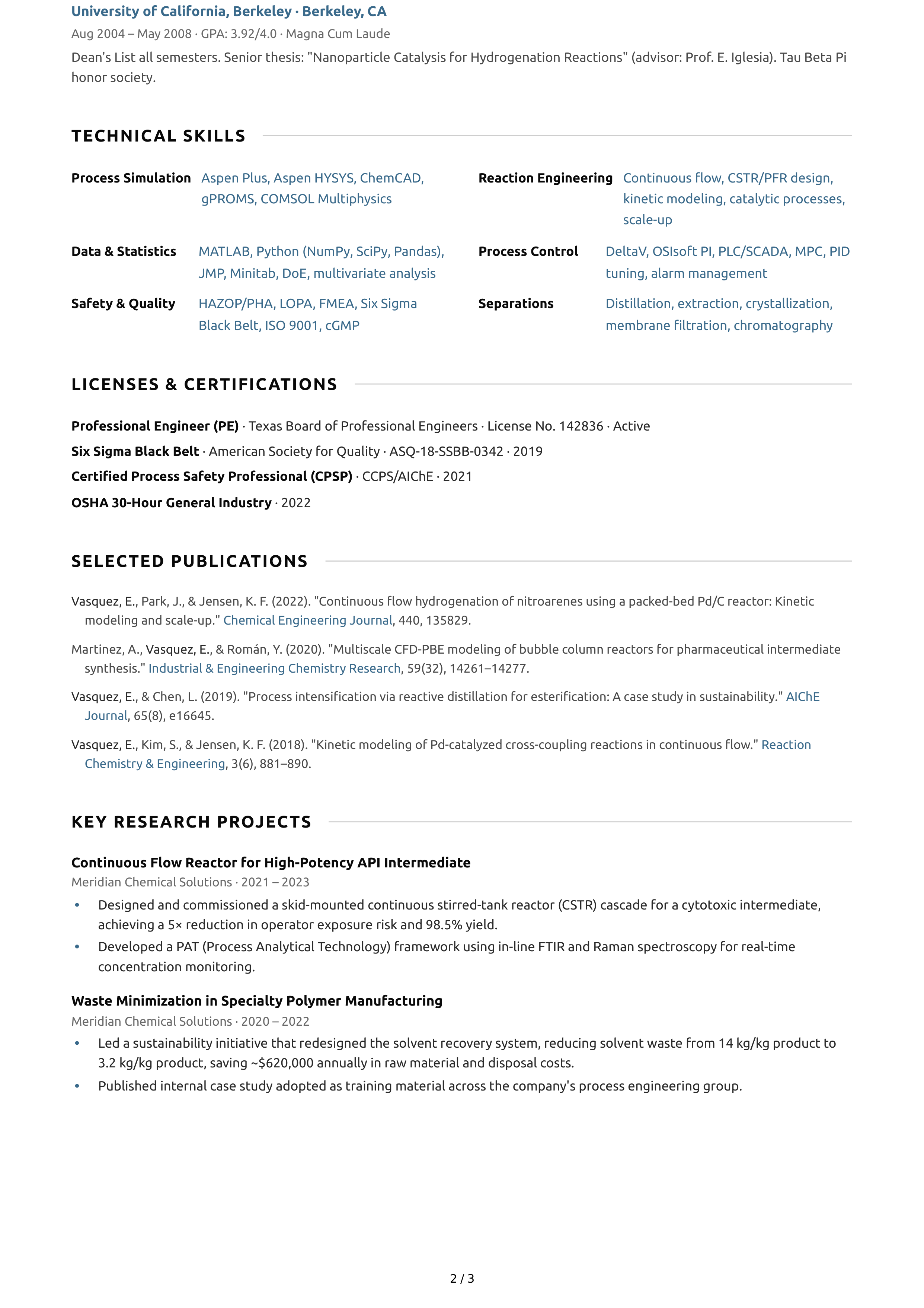Chemical Engineer CV — page 2