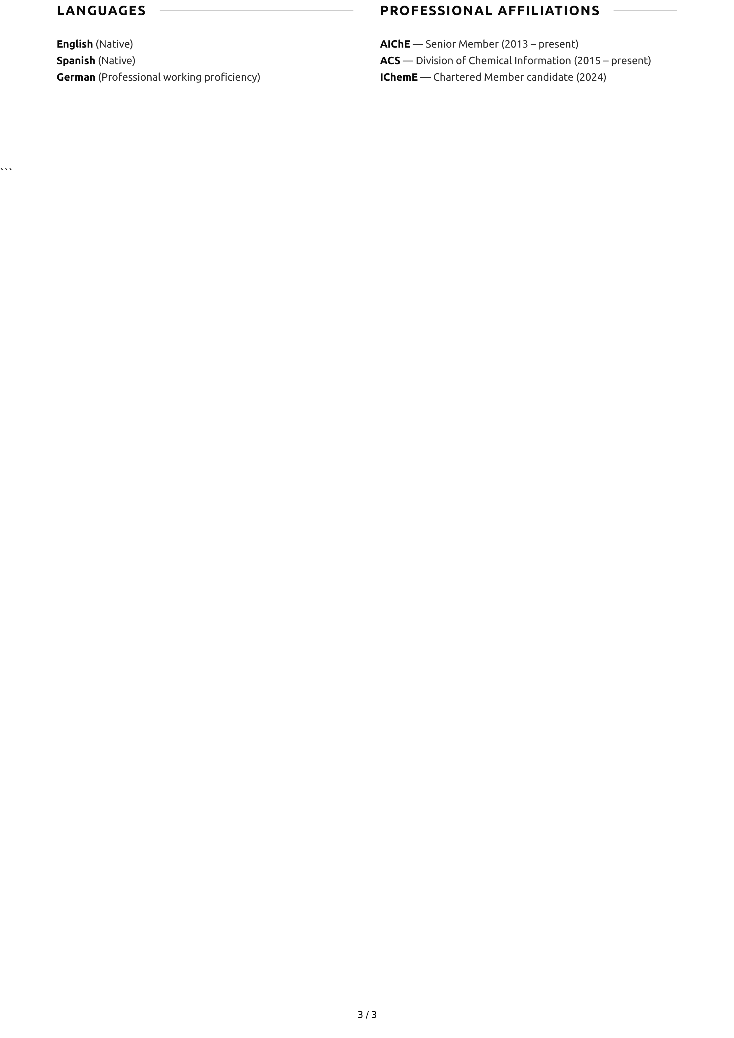 Chemical Engineer CV — page 3