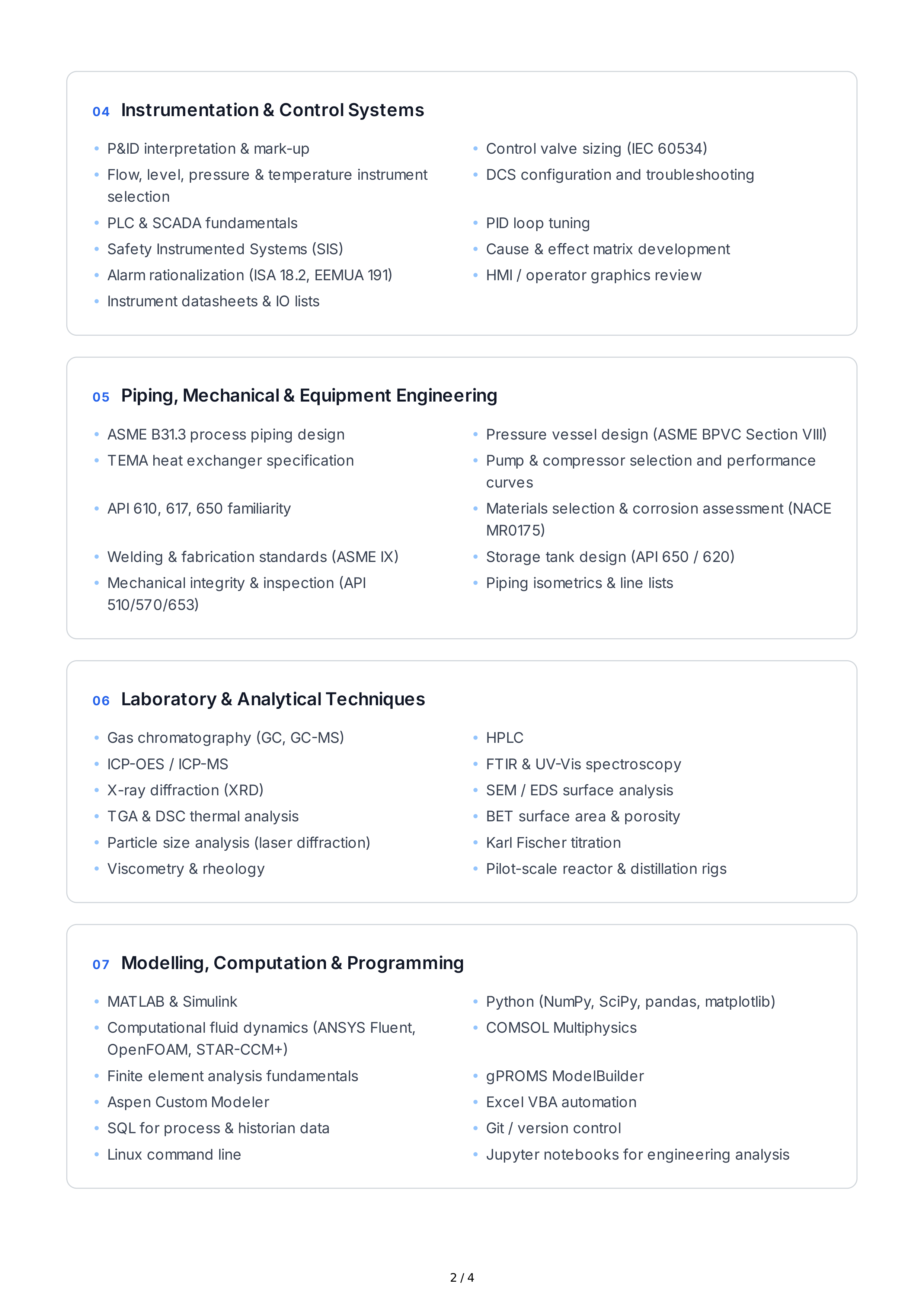 Chemical Engineering Technical Skills — page 2