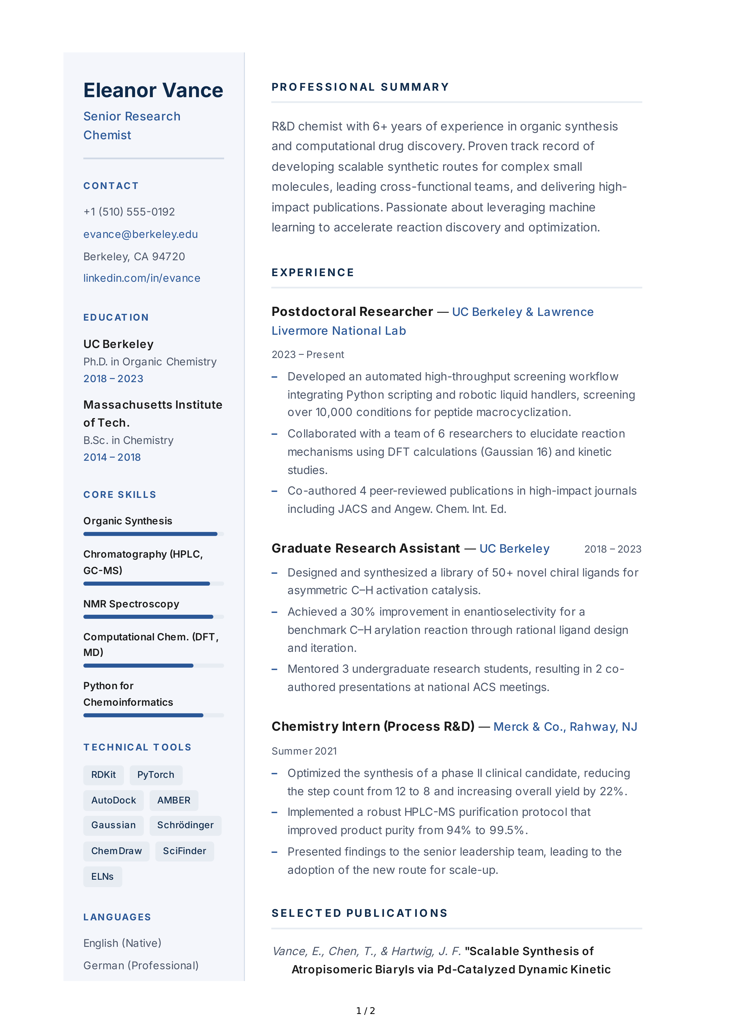 Chemist CV — page 1
