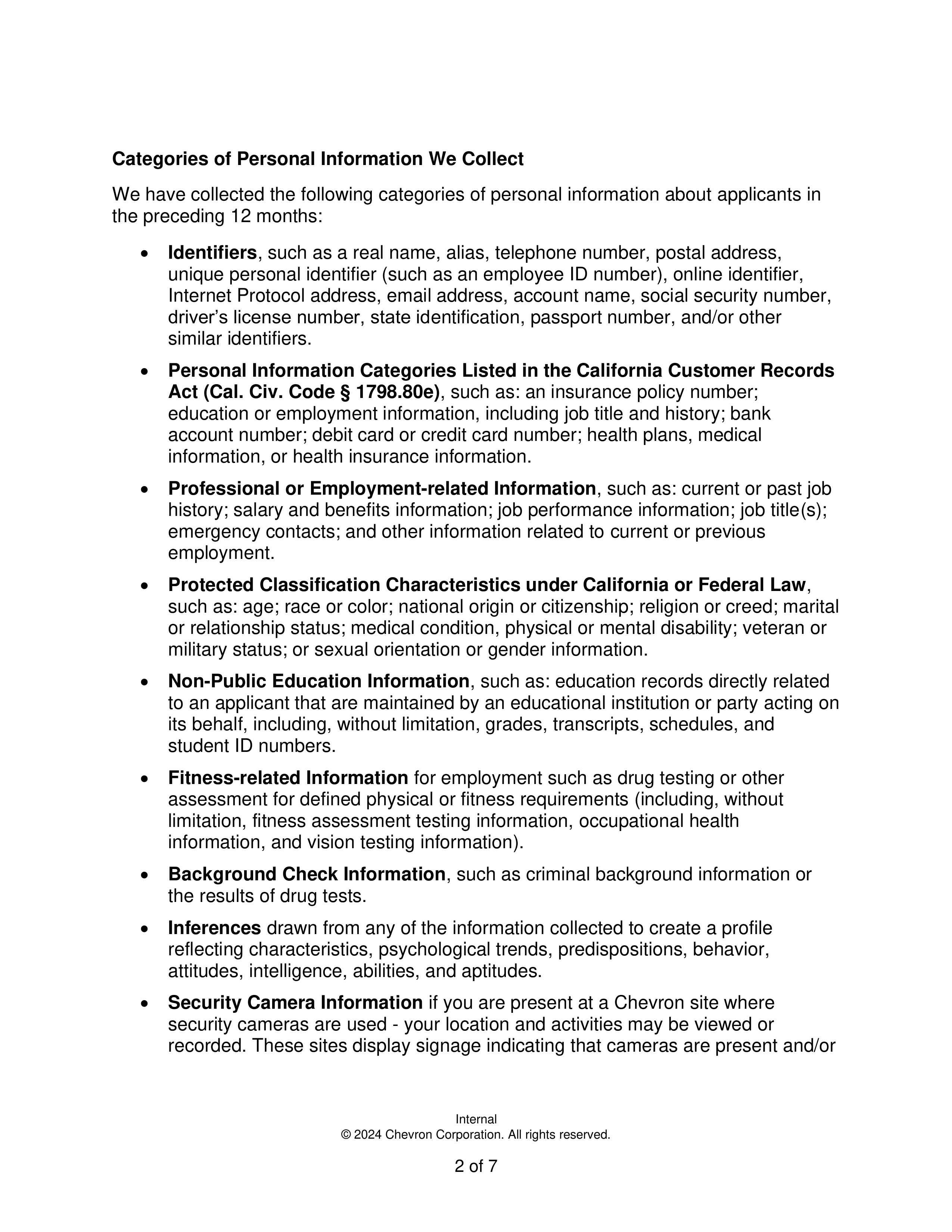 Chevron Job Applicant Privacy Notice — page 2