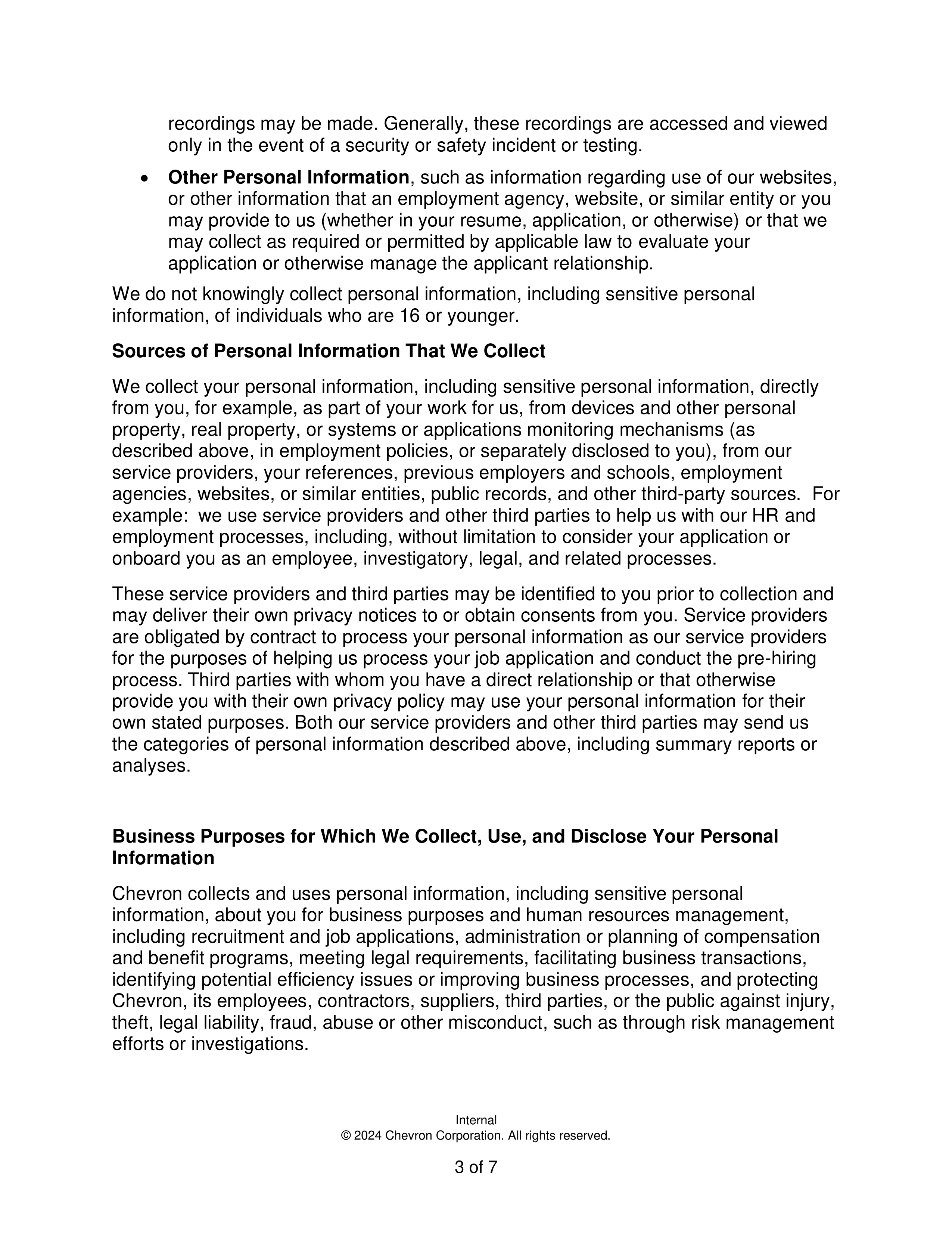 Chevron Job Applicant Privacy Notice — page 3