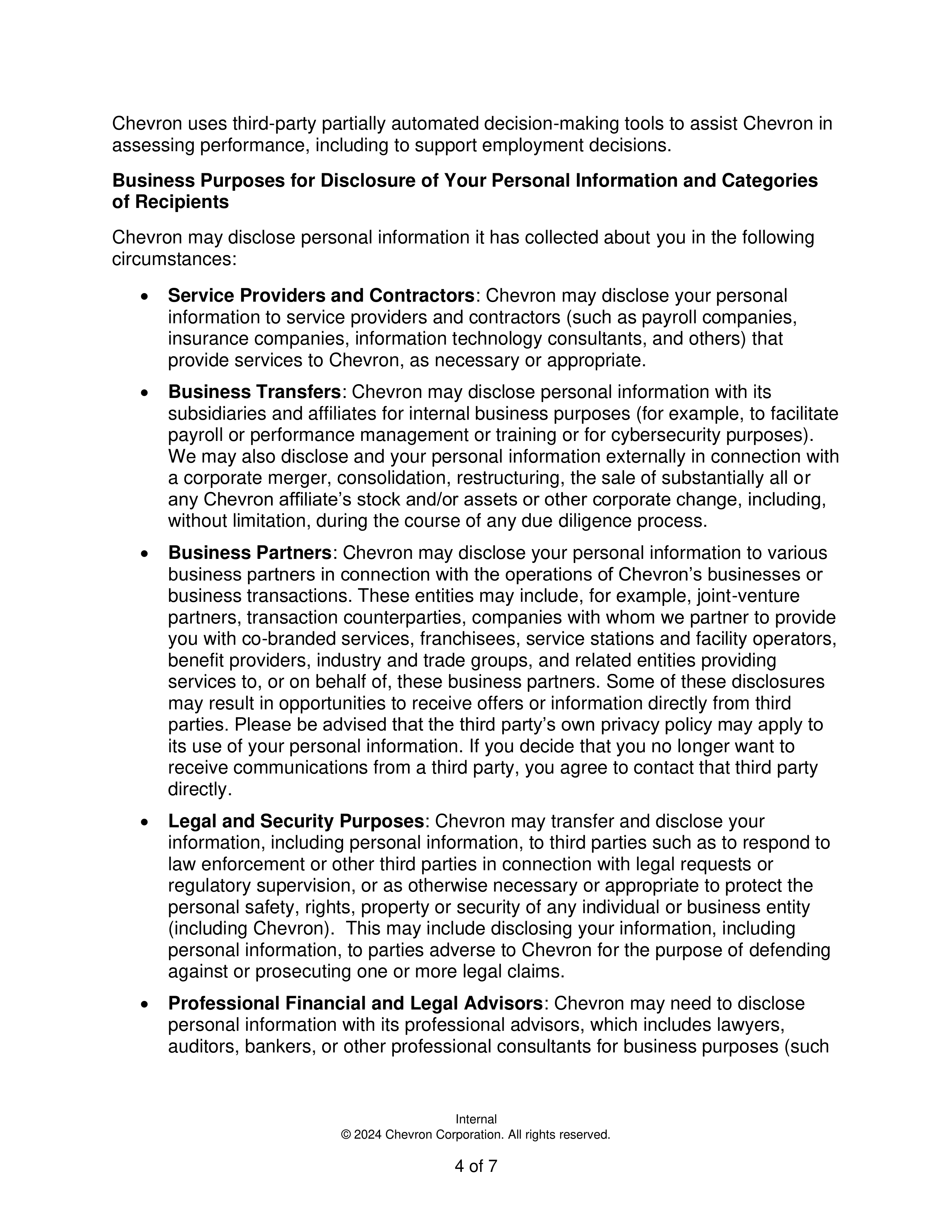 Chevron Job Applicant Privacy Notice — page 4