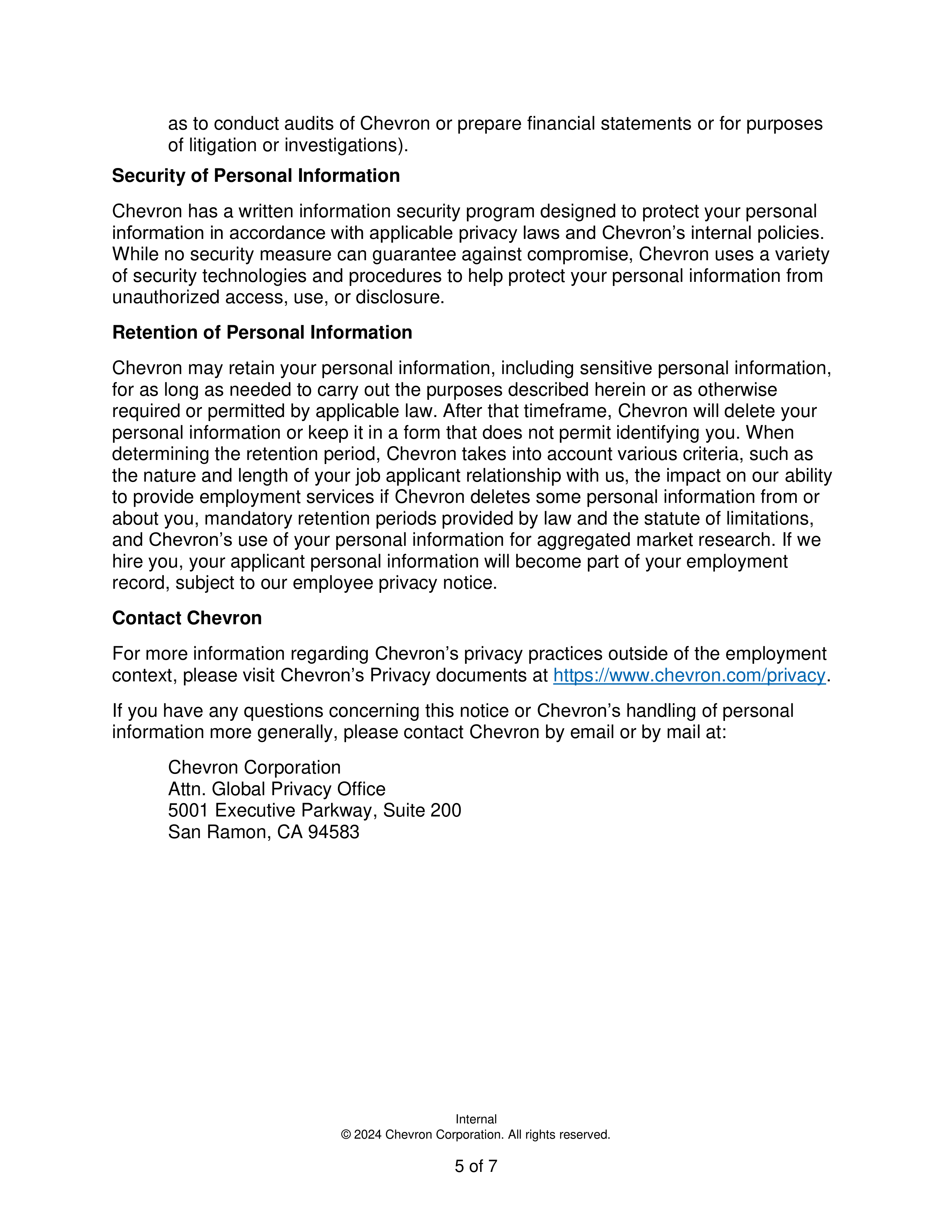 Chevron Job Applicant Privacy Notice — page 5