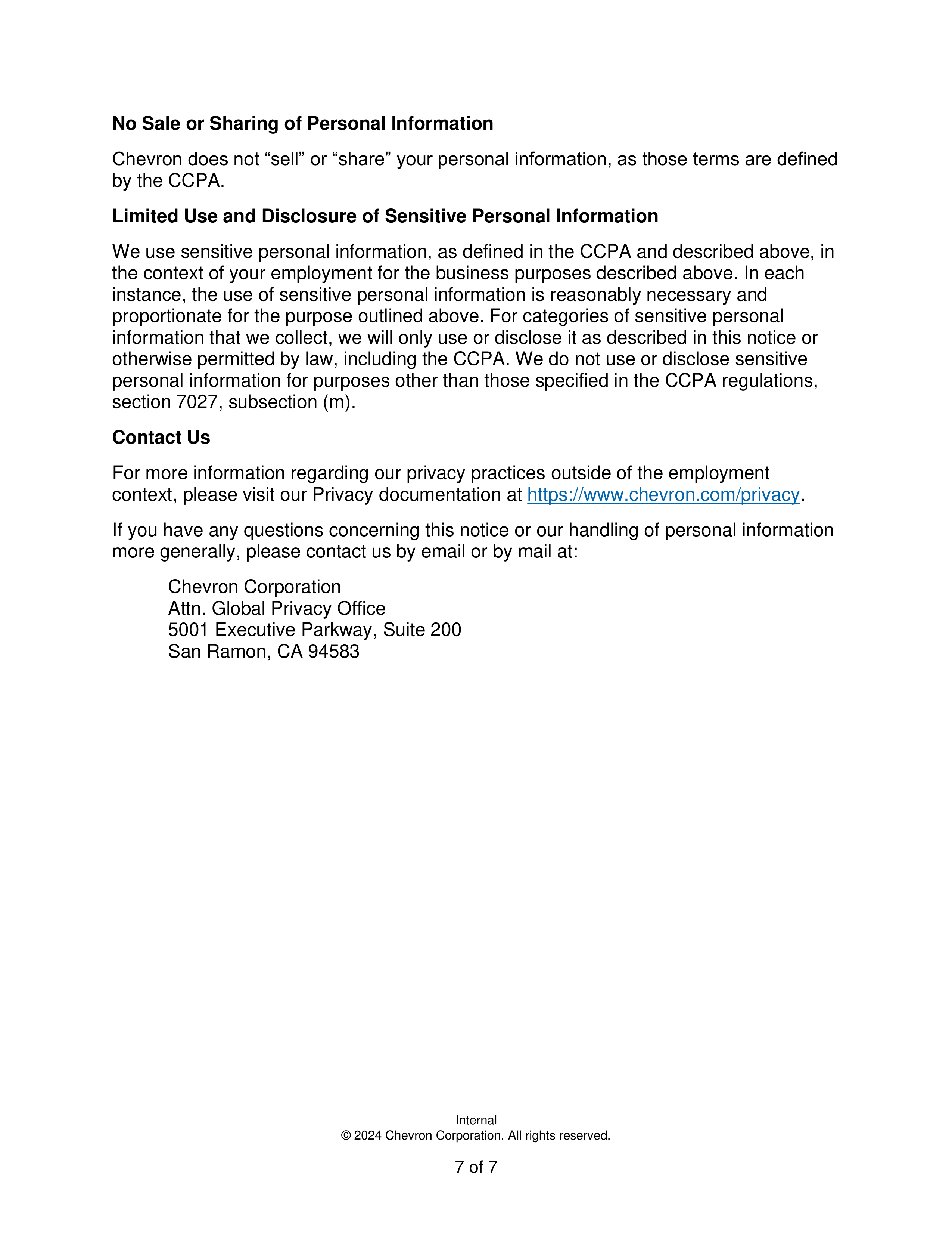 Chevron Job Applicant Privacy Notice — page 7