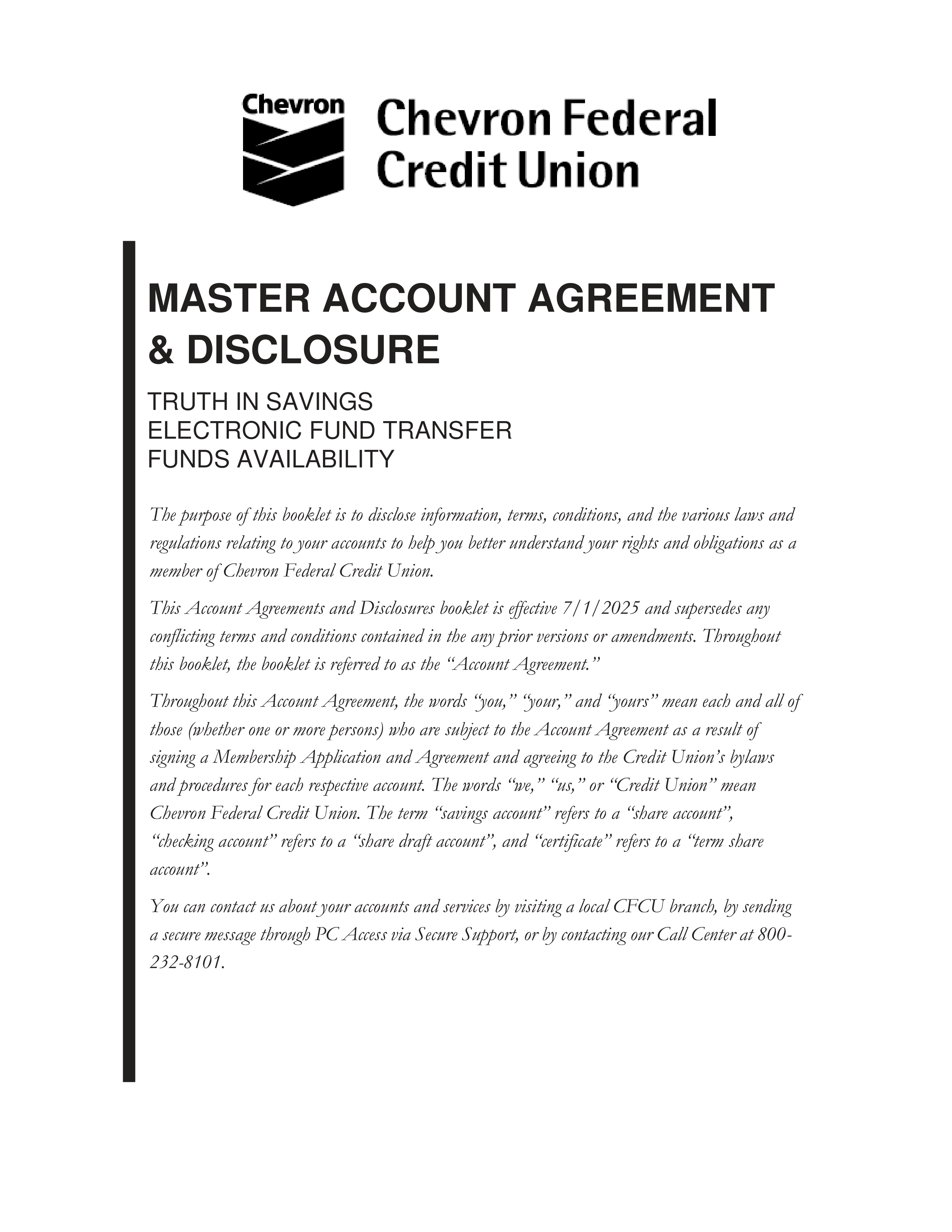 Chevron Master Account Agreement — page 1