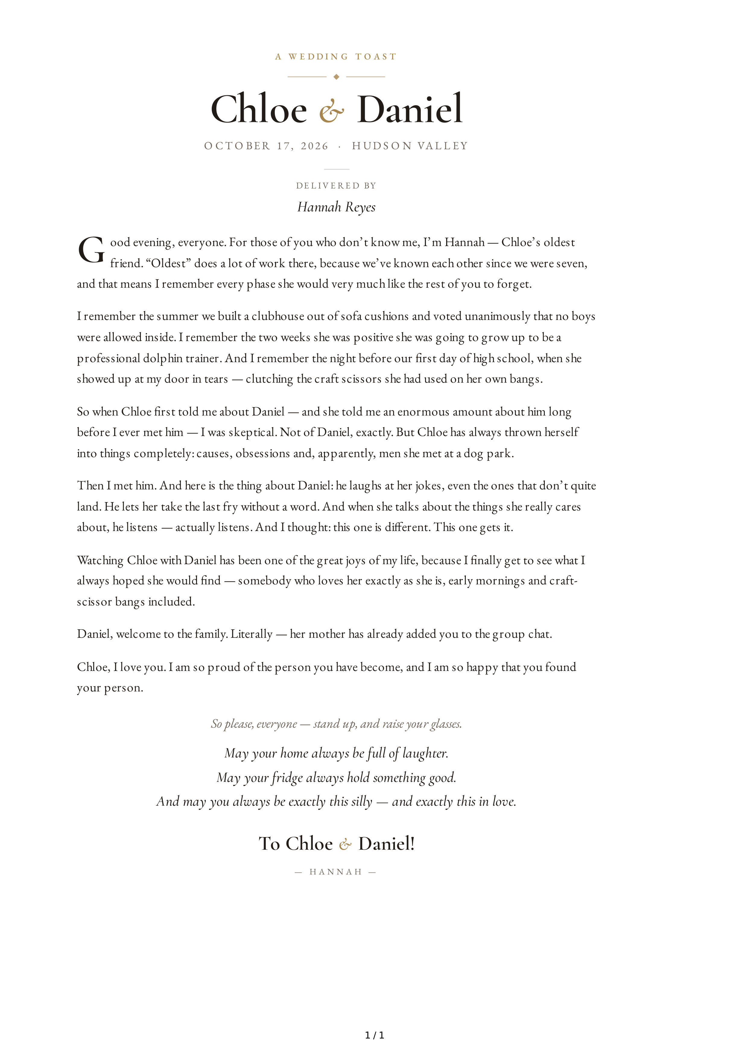 Childhood Friend Wedding Toast — page 1