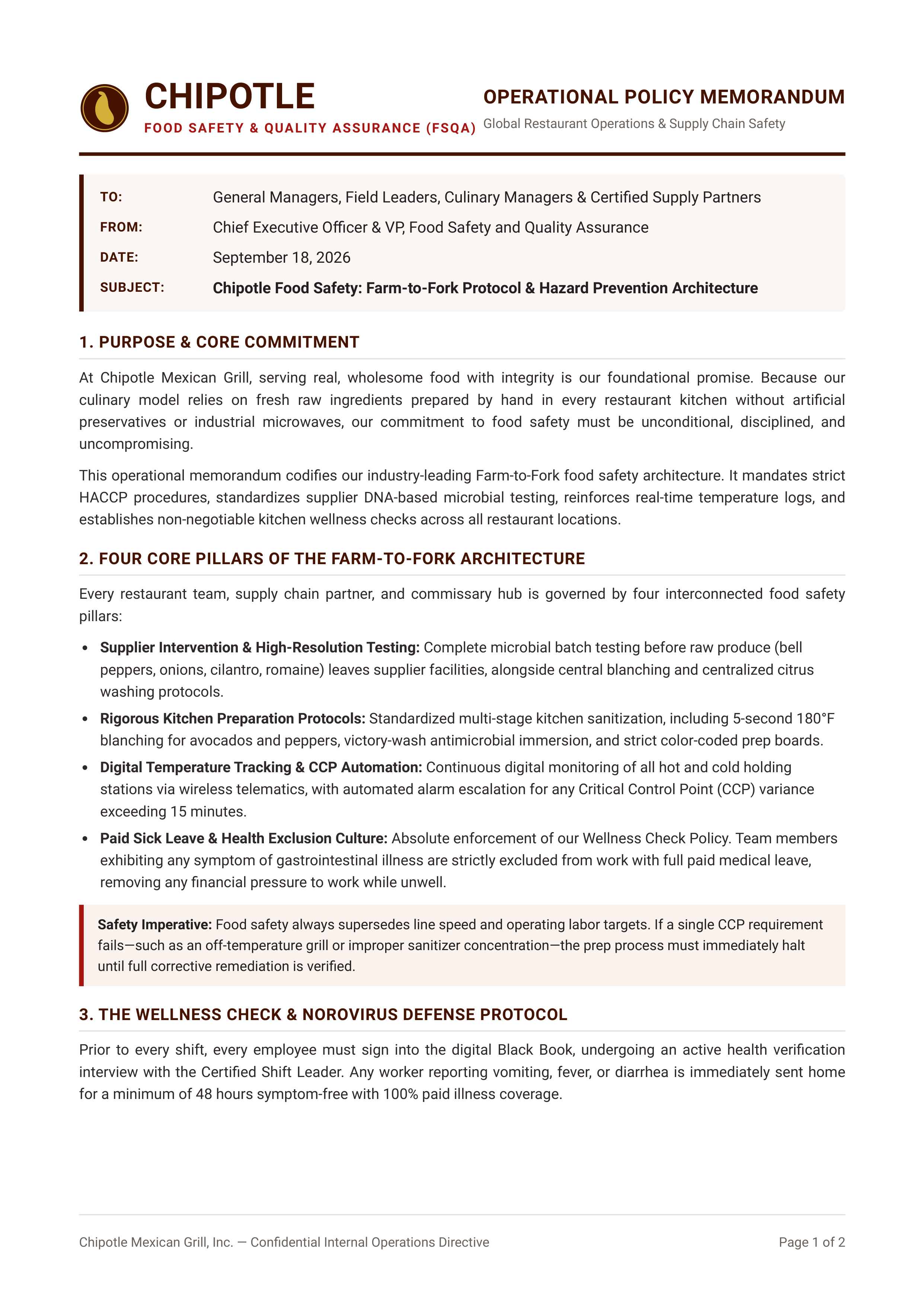 Chipotle Food Safety Memo — page 1