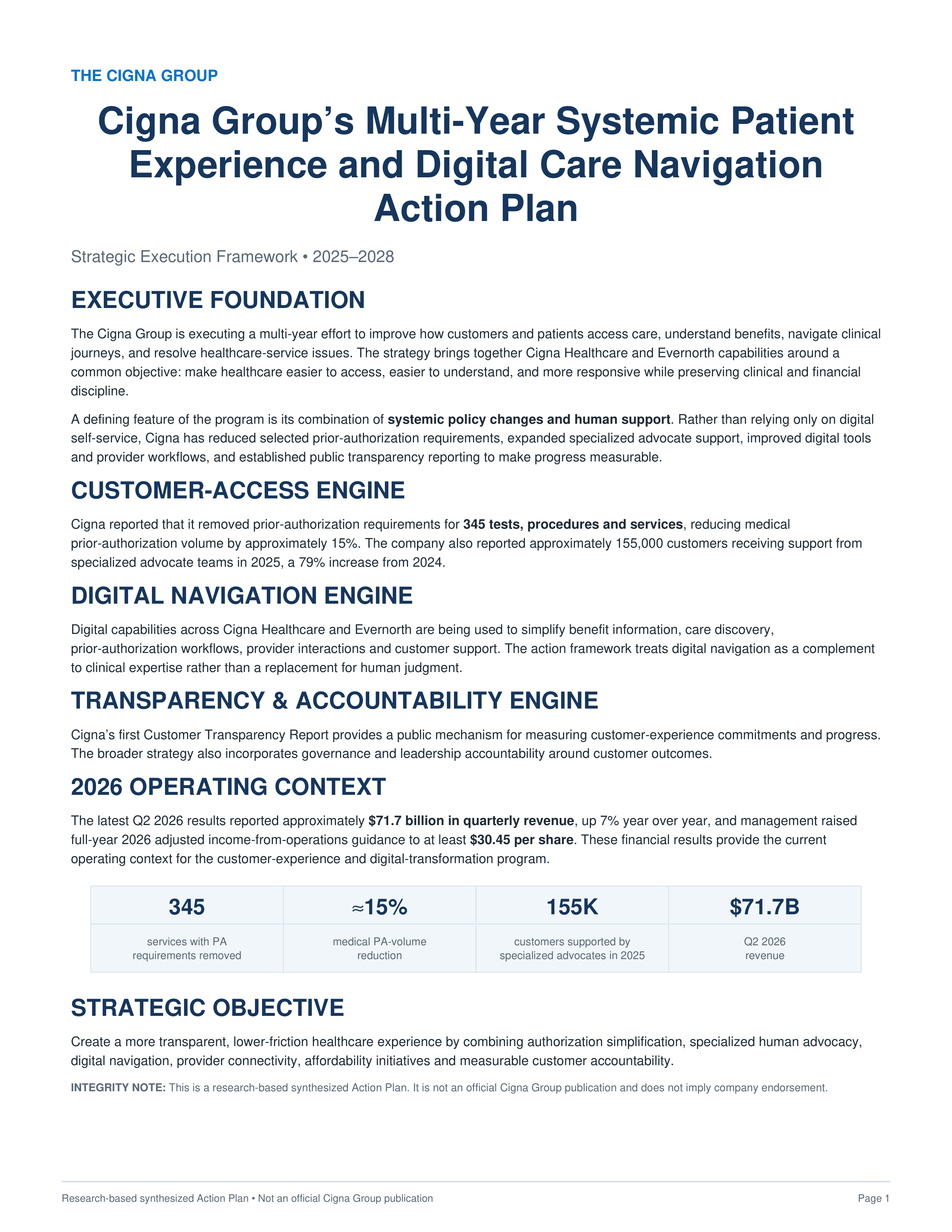 Cigna Group’s Multi-Year Systemic Patient Experience and Digital Care Navigation Action Plan — page 1
