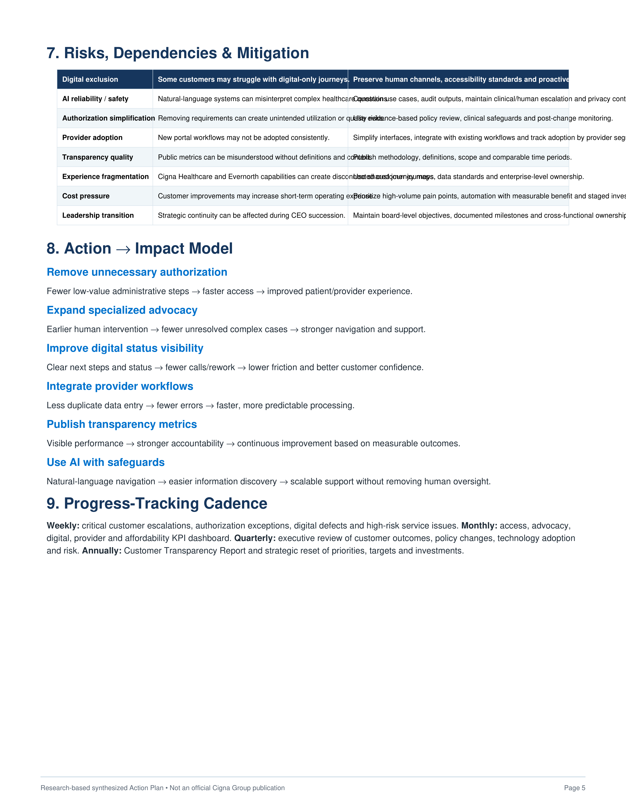 Cigna Group’s Multi-Year Systemic Patient Experience and Digital Care Navigation Action Plan — page 5