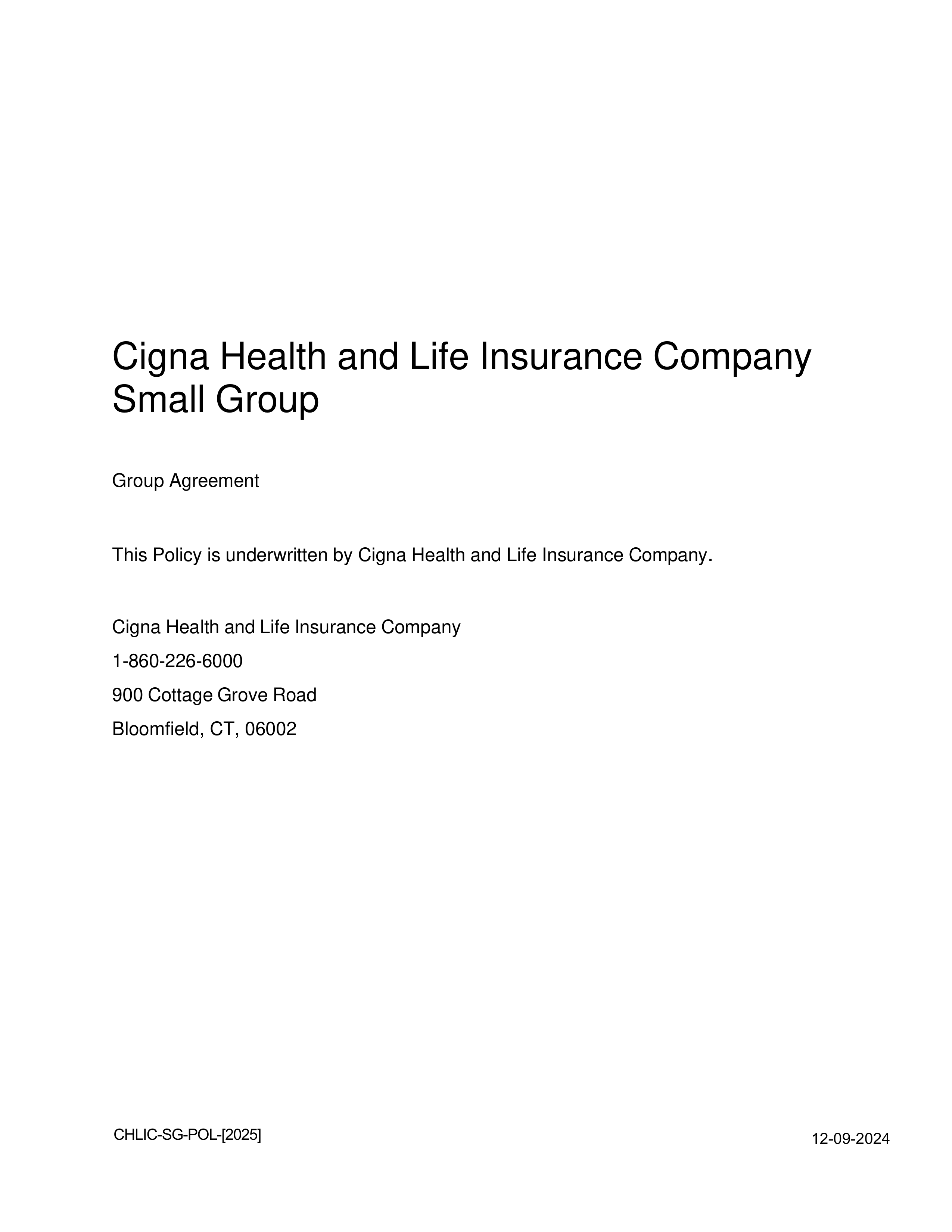 Cigna Health and Life Insurance Company Group Agreement — page 1