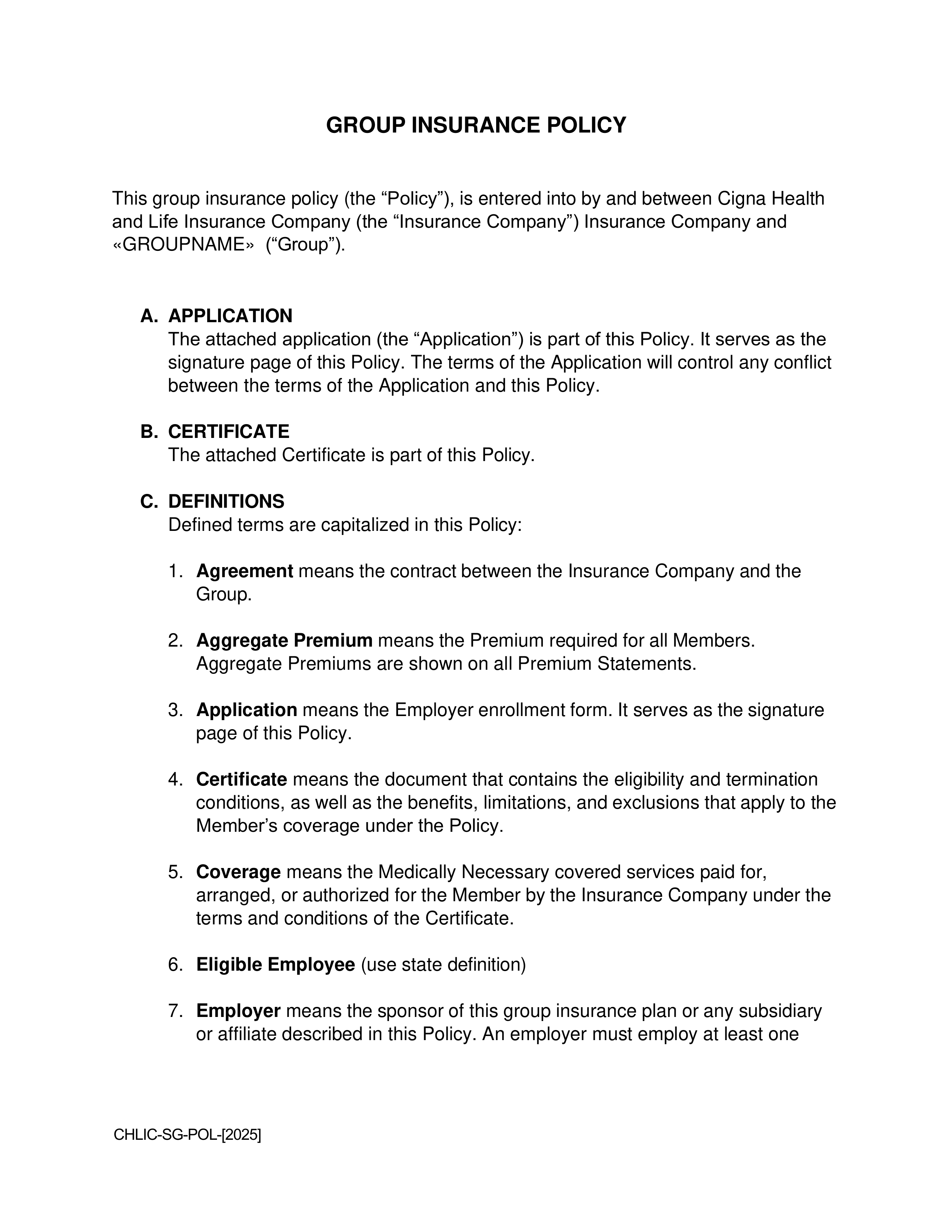 Cigna Health and Life Insurance Company Group Agreement — page 2
