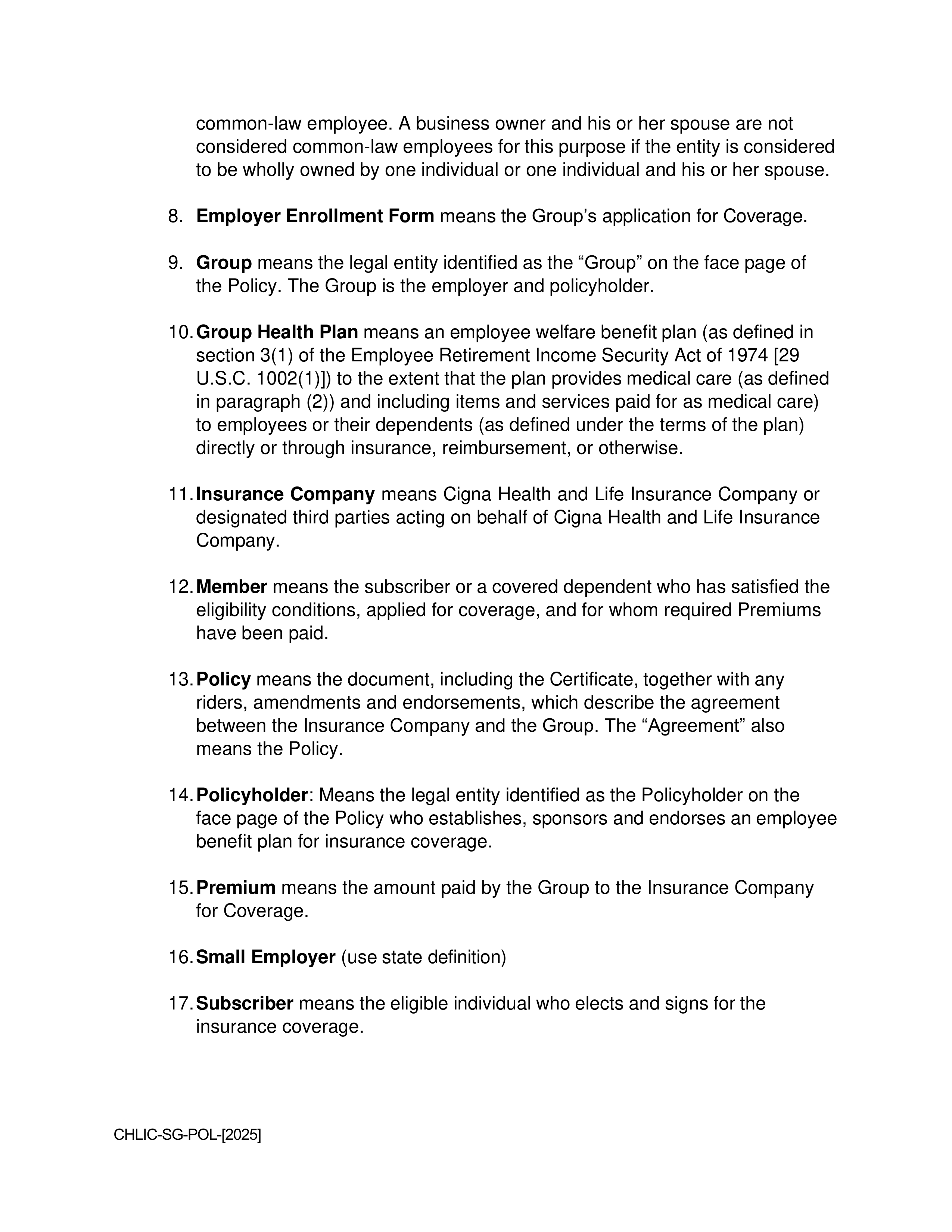 Cigna Health and Life Insurance Company Group Agreement — page 3