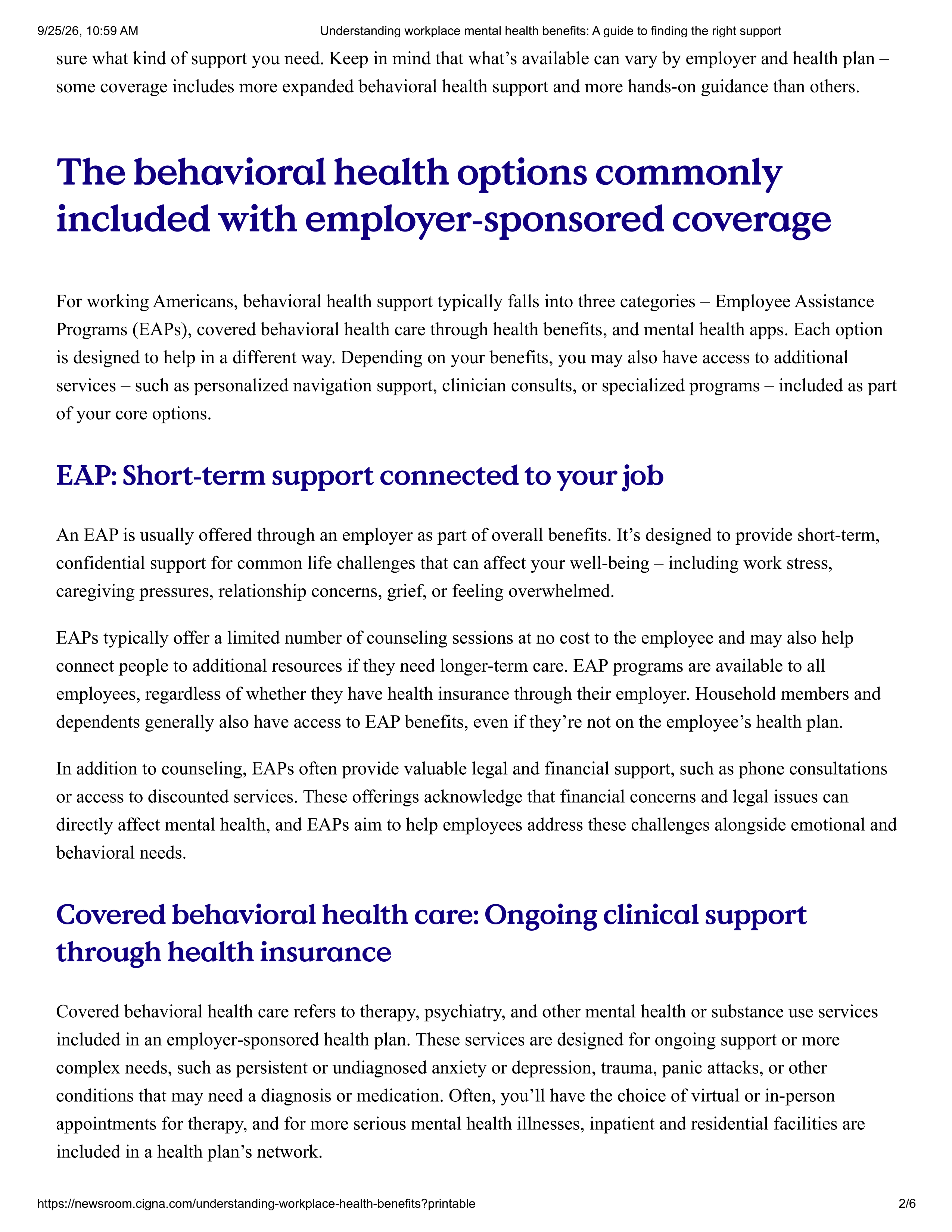 Cigna Healthcare Workplace Mental Health Benefits Guide — page 2
