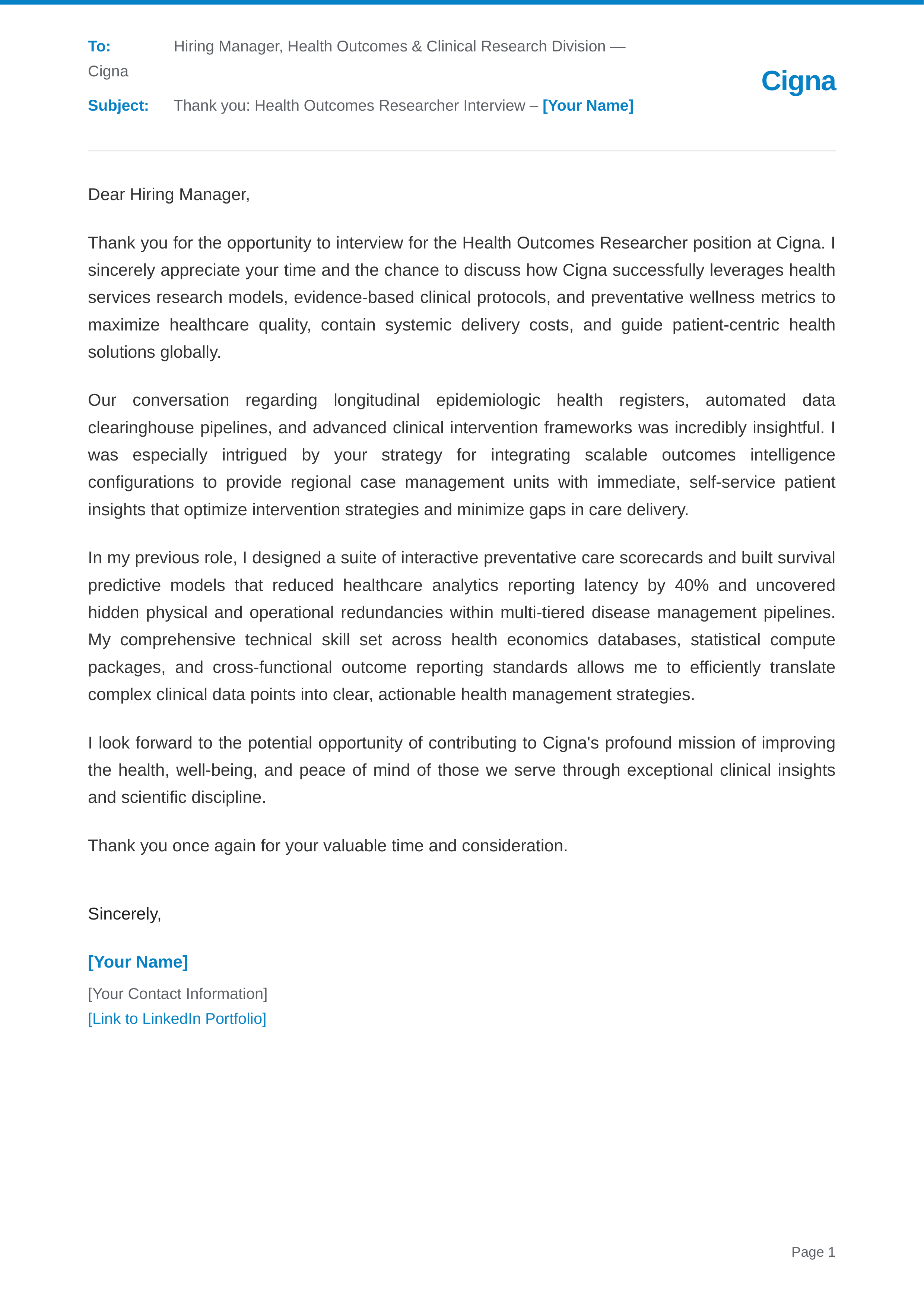 Cigna Health Outcomes Researcher — page 1