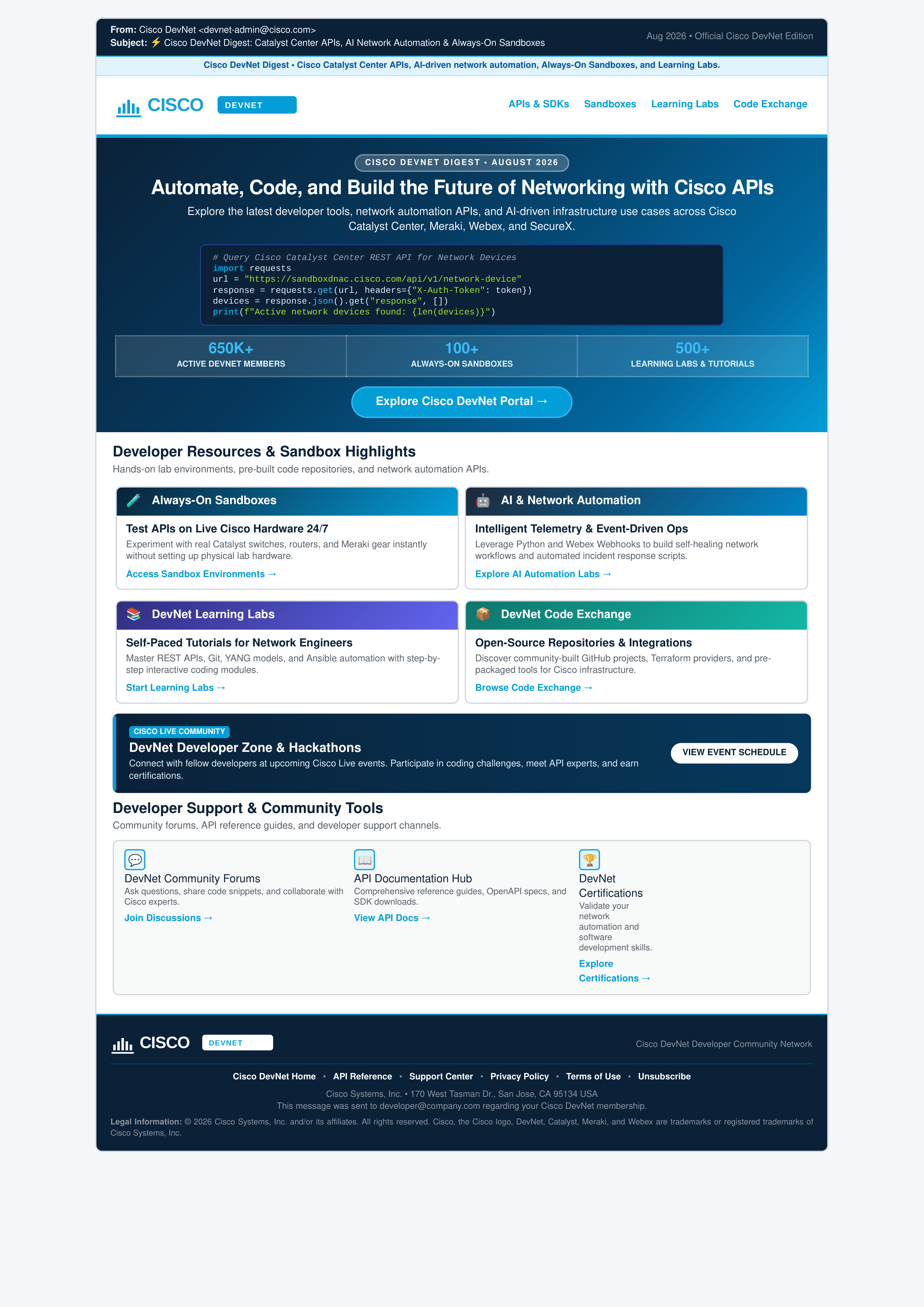 Cisco DevNet Email Newsletter — page 1