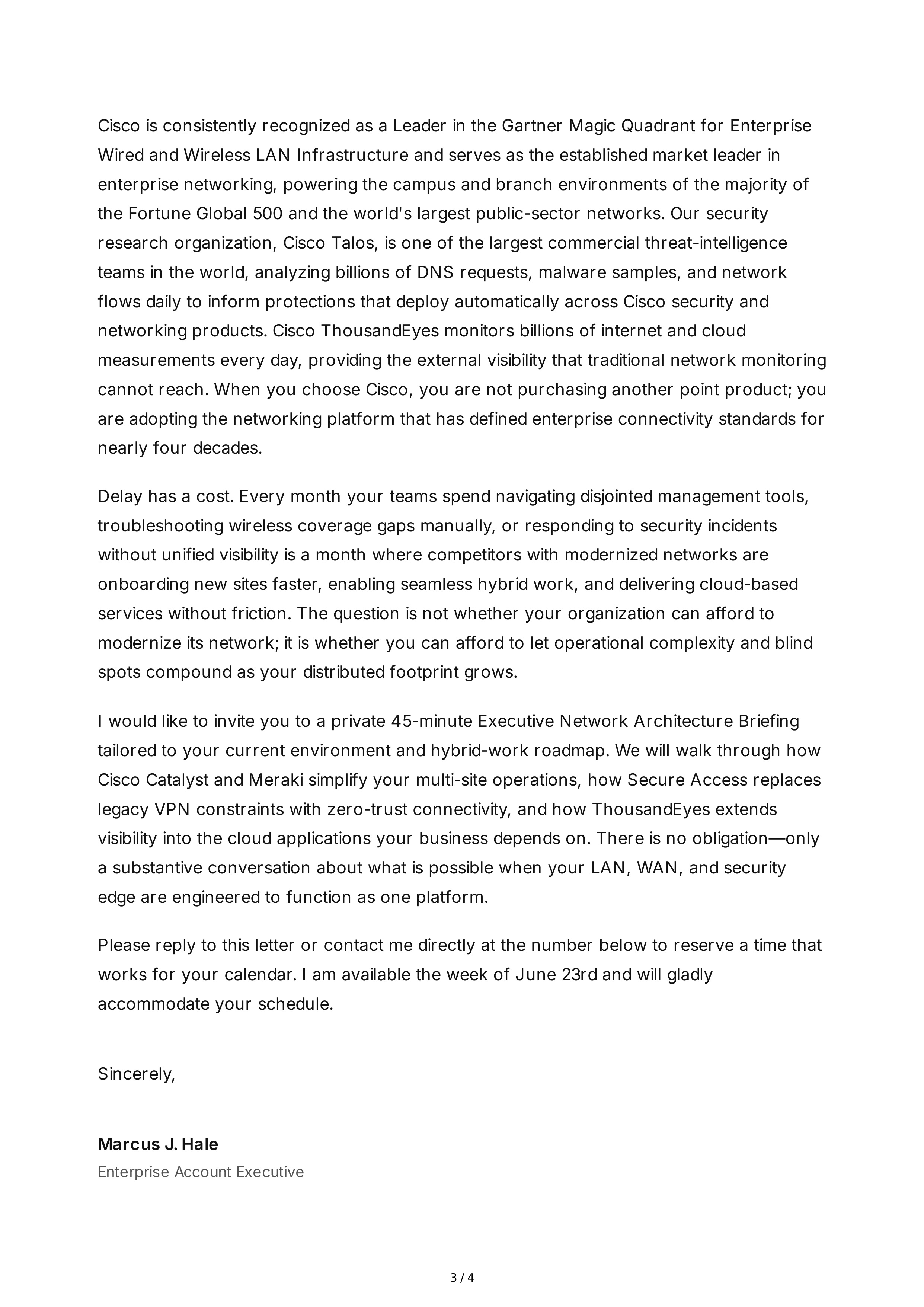 Cisco Networking Sales Letter — page 3