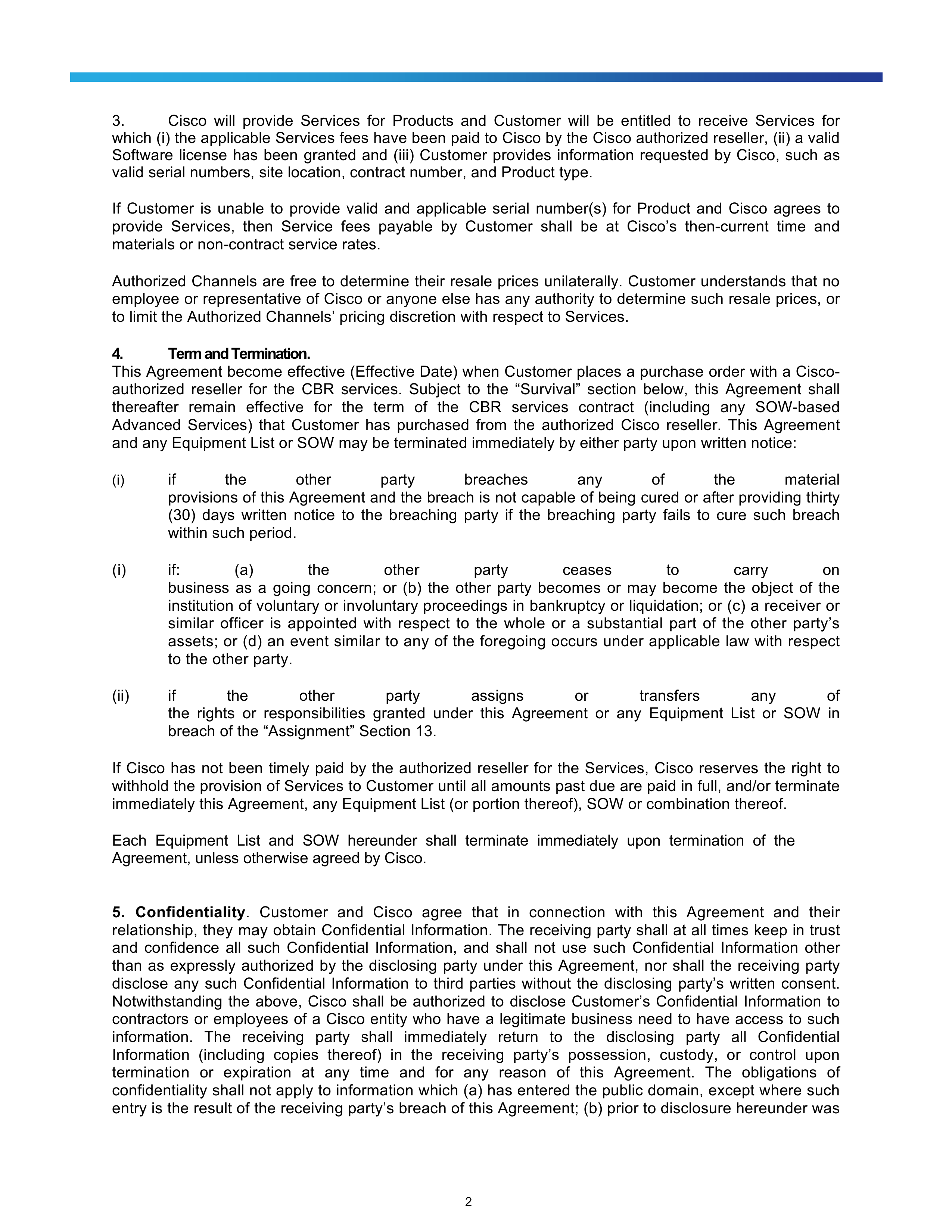 Cisco Resale Service Agreement — page 2