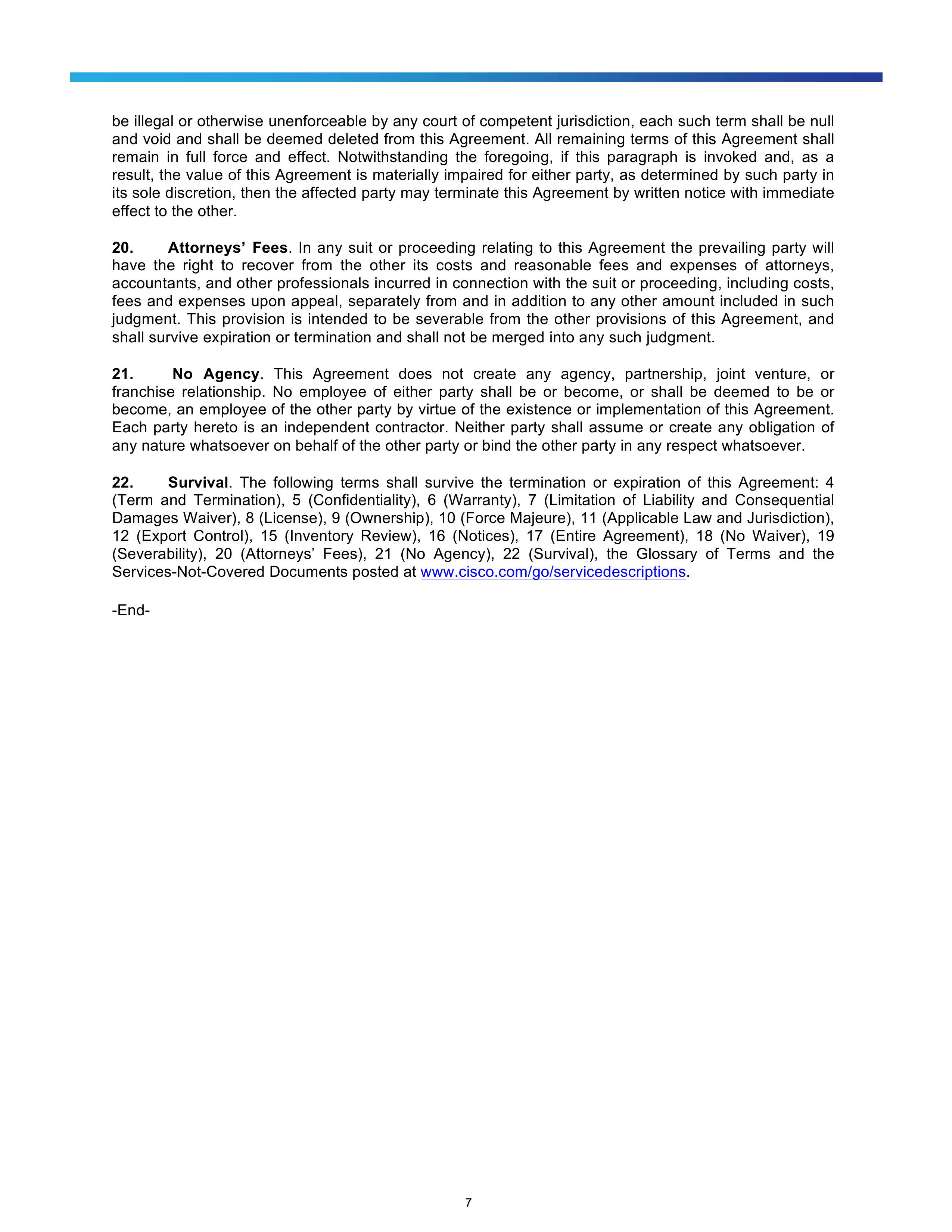 Cisco Resale Service Agreement — page 7