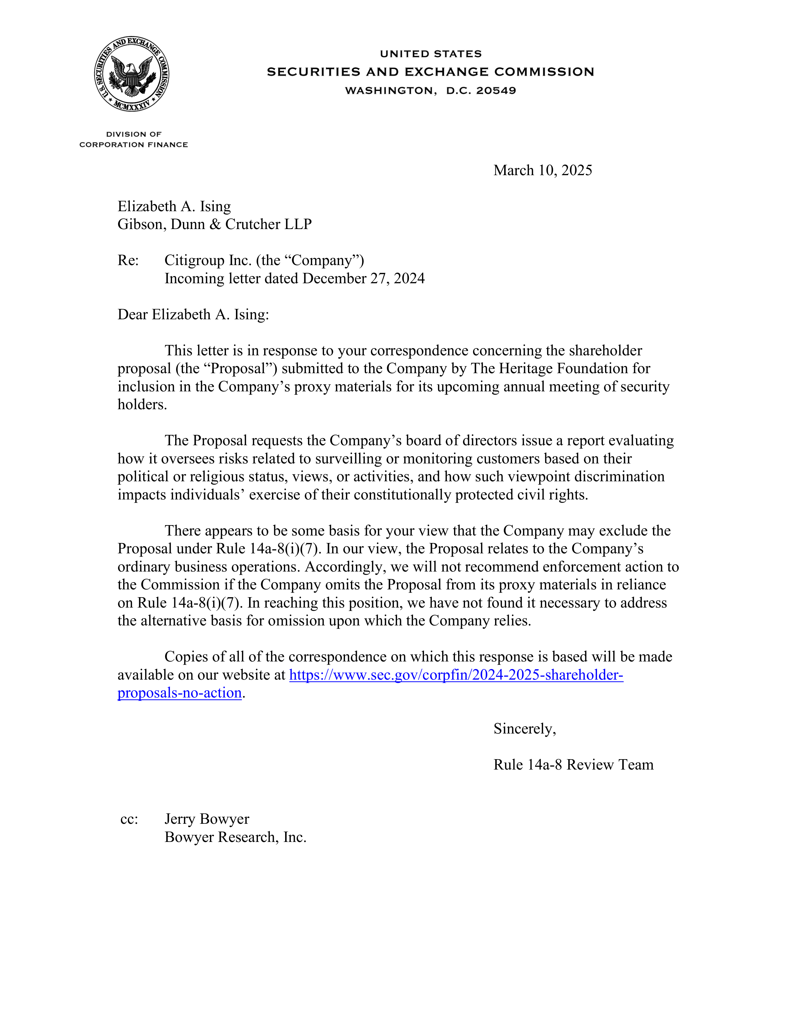 Citigroup Proposal  — page 1
