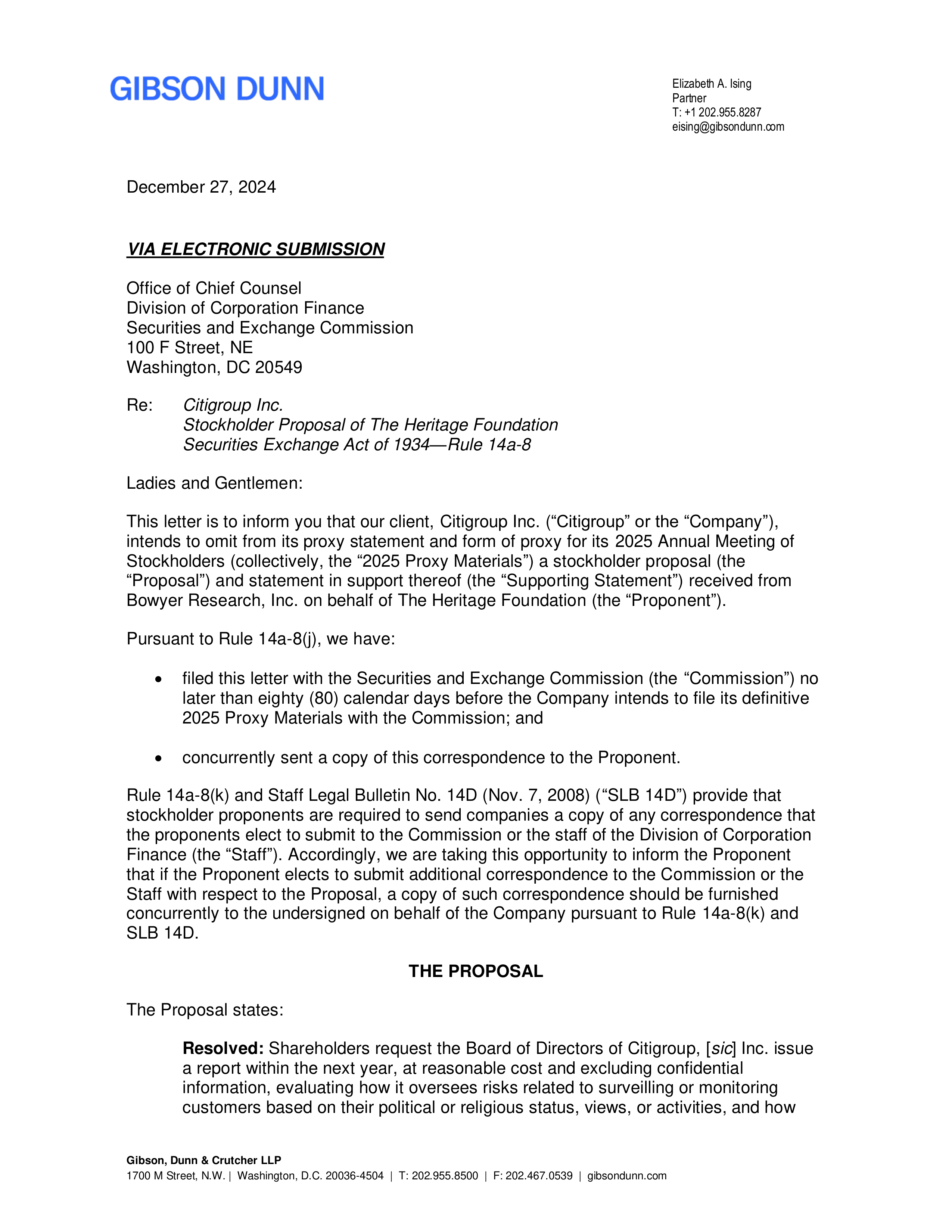 Citigroup Proposal  — page 2