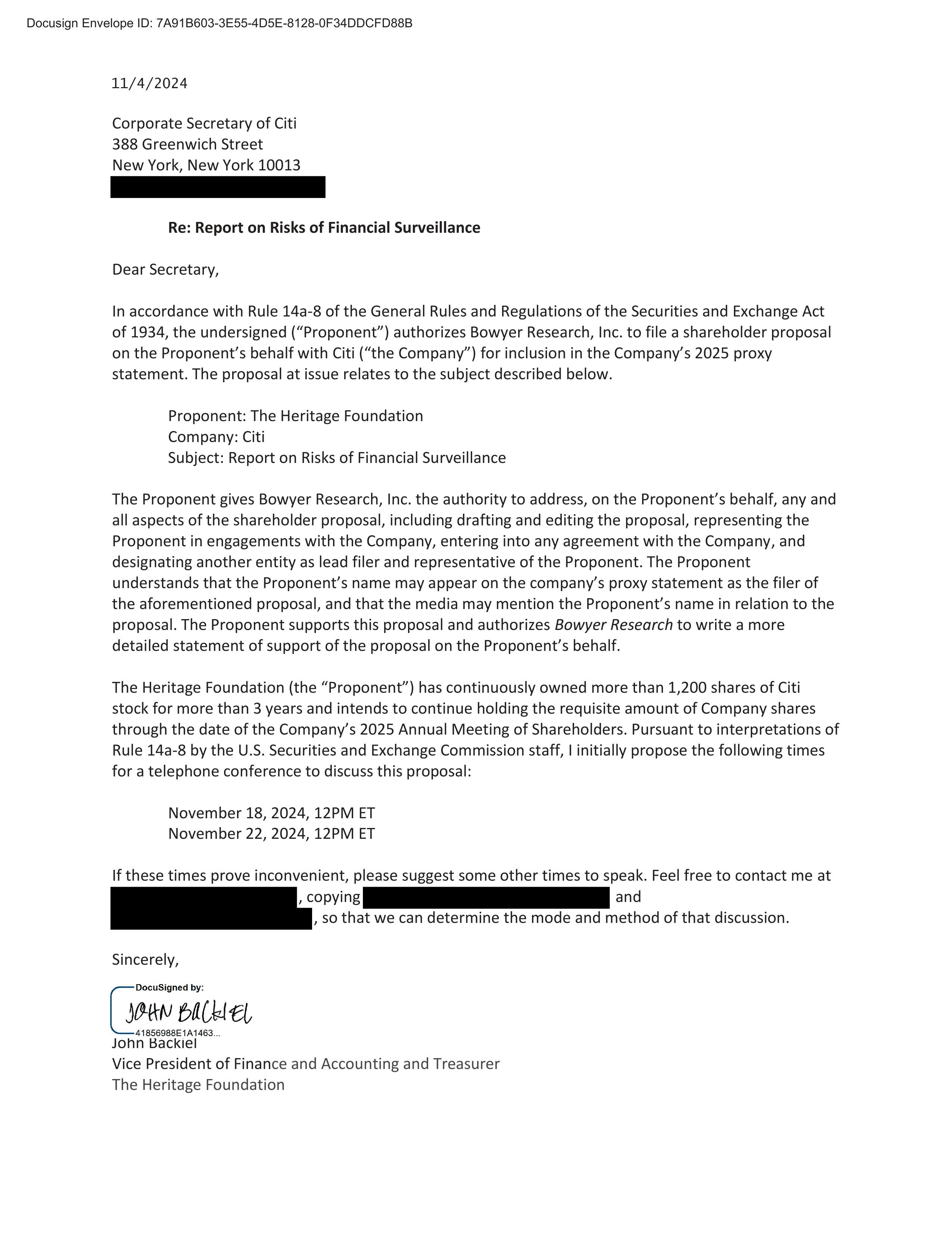 Citigroup Proposal  — page 25