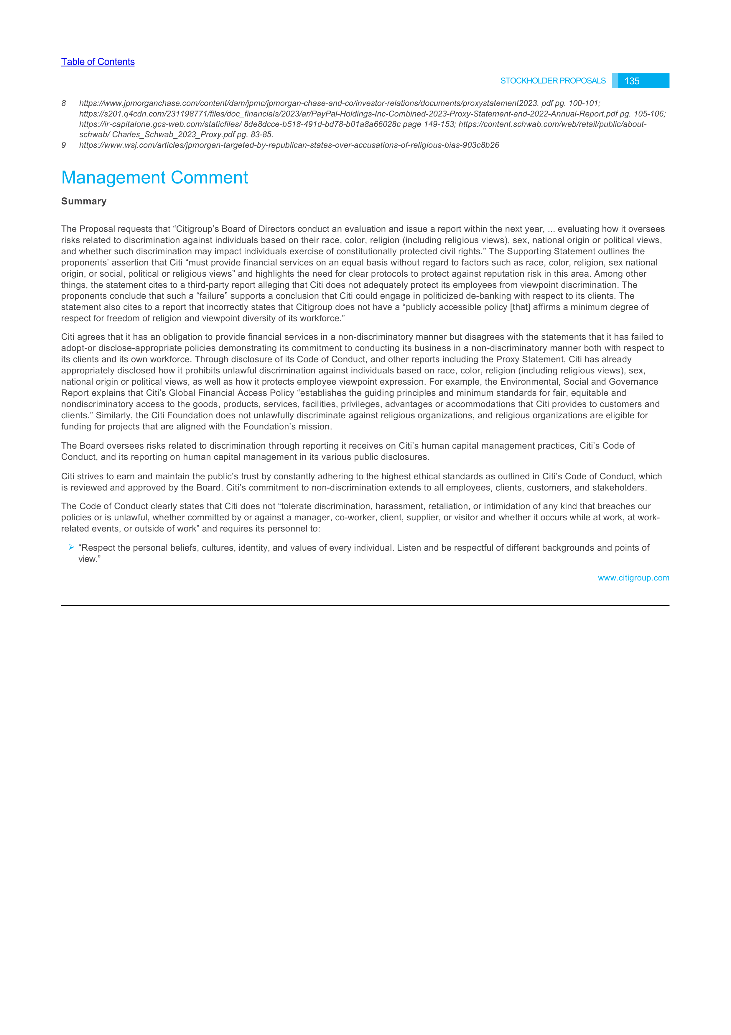 Citigroup Proposal  — page 31