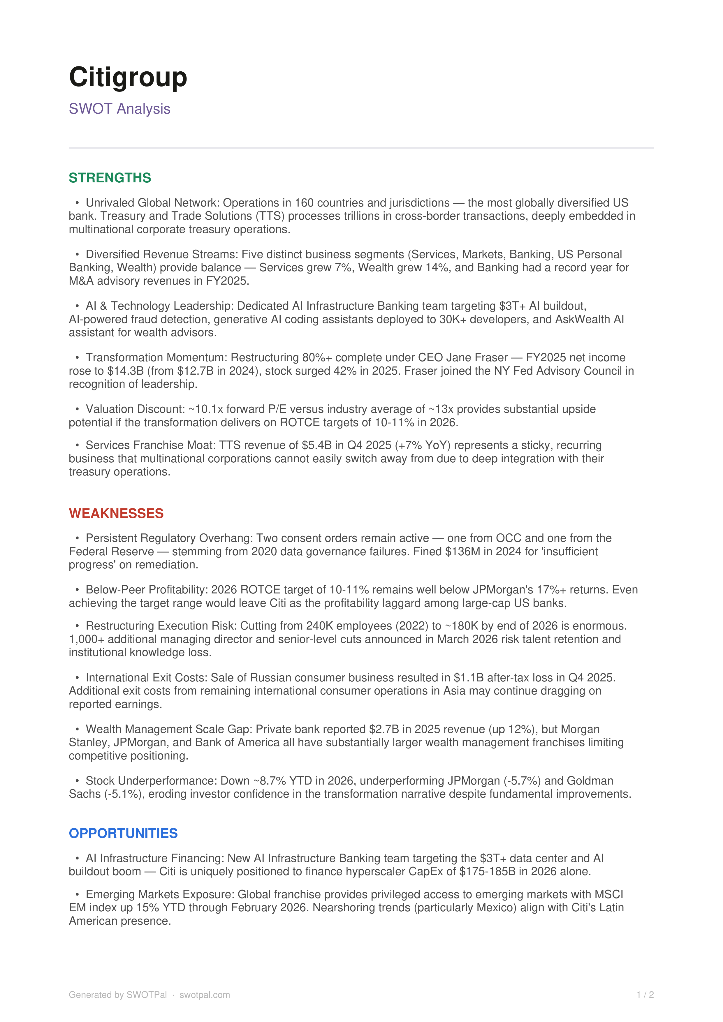 Citigroup Swot Analysis  — page 1