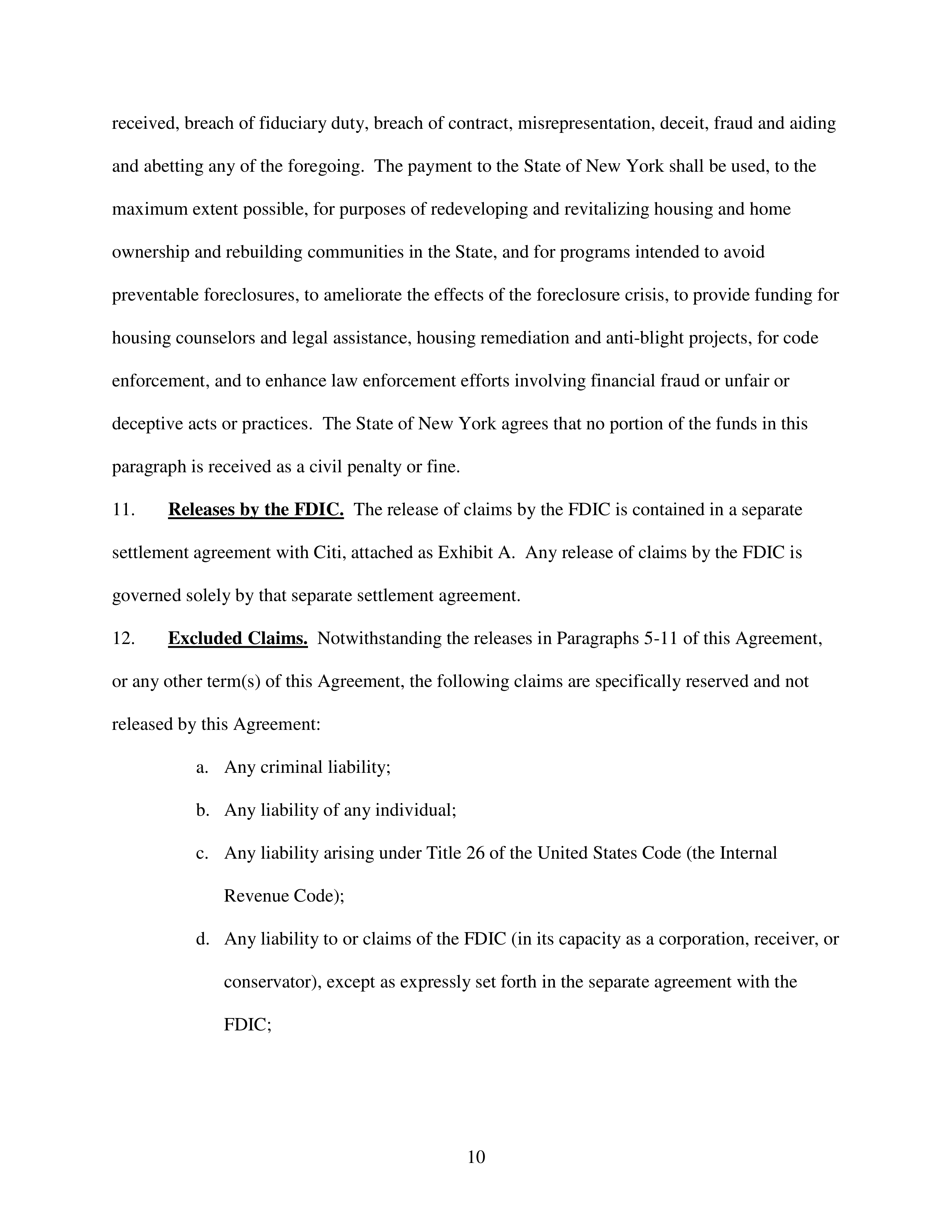 Citigroup Settlement Agreement — page 10