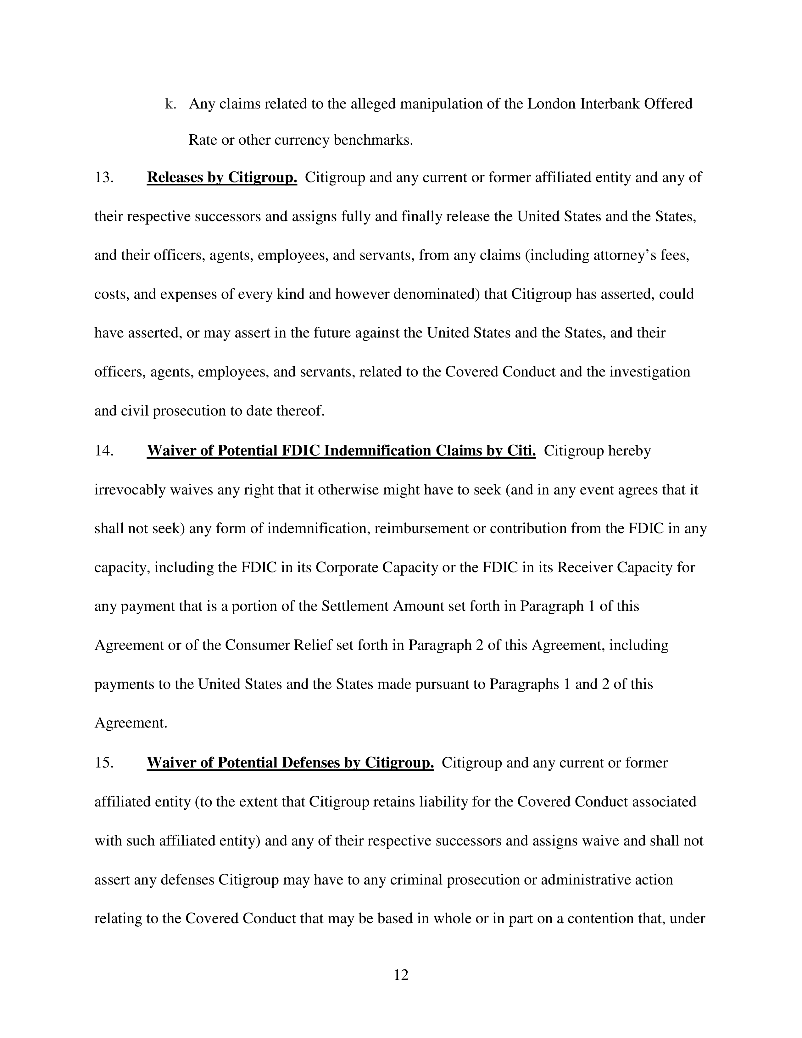 Citigroup Settlement Agreement — page 12
