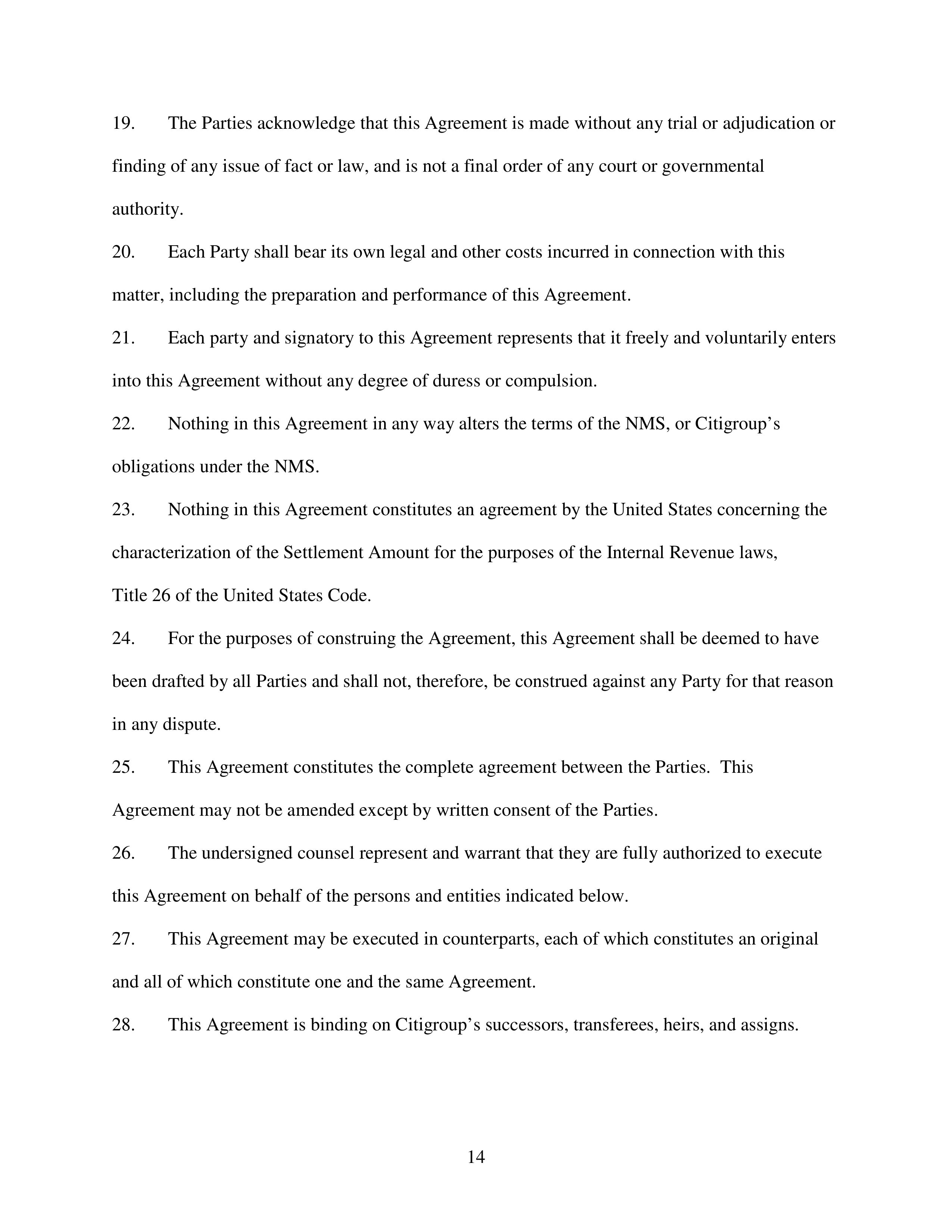 Citigroup Settlement Agreement — page 14