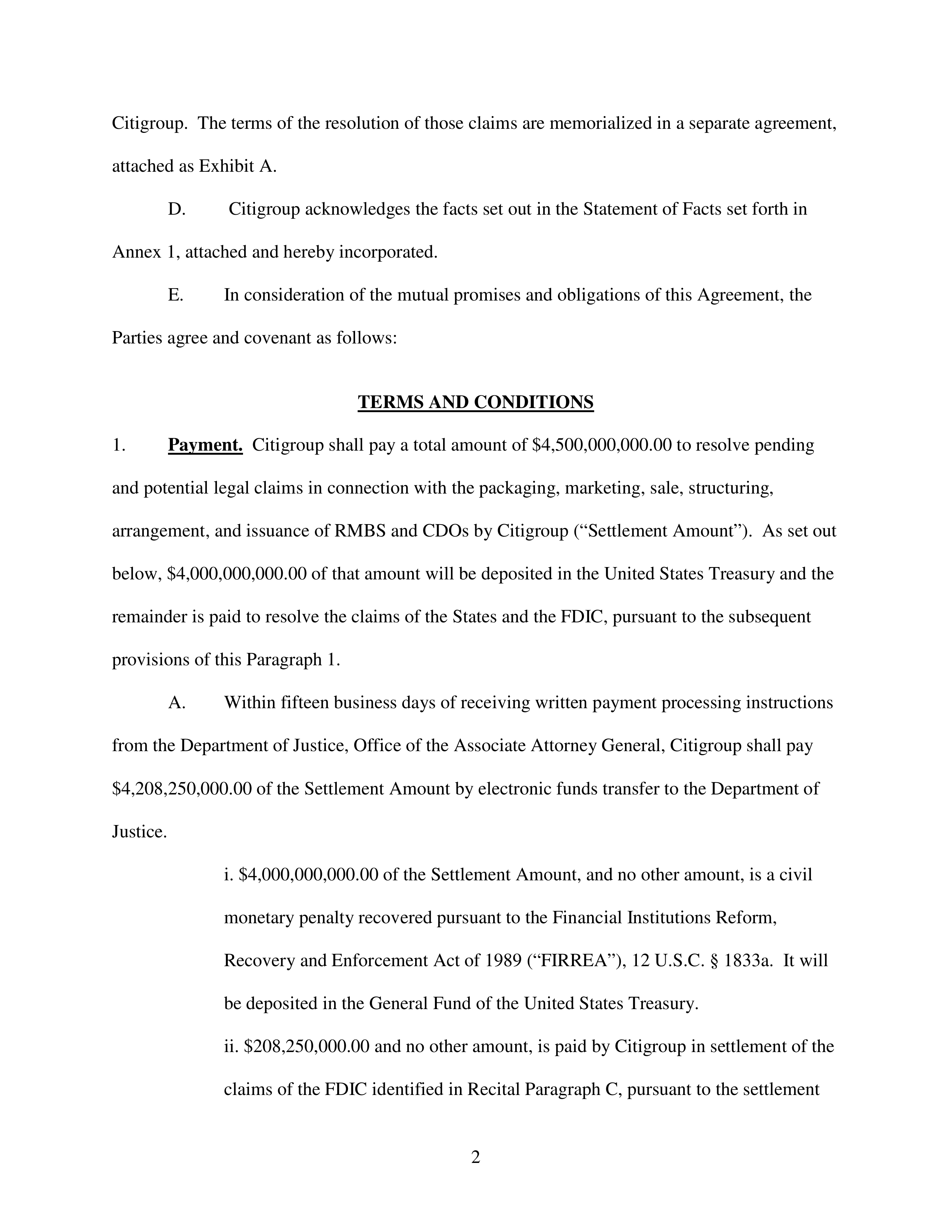 Citigroup Settlement Agreement — page 2