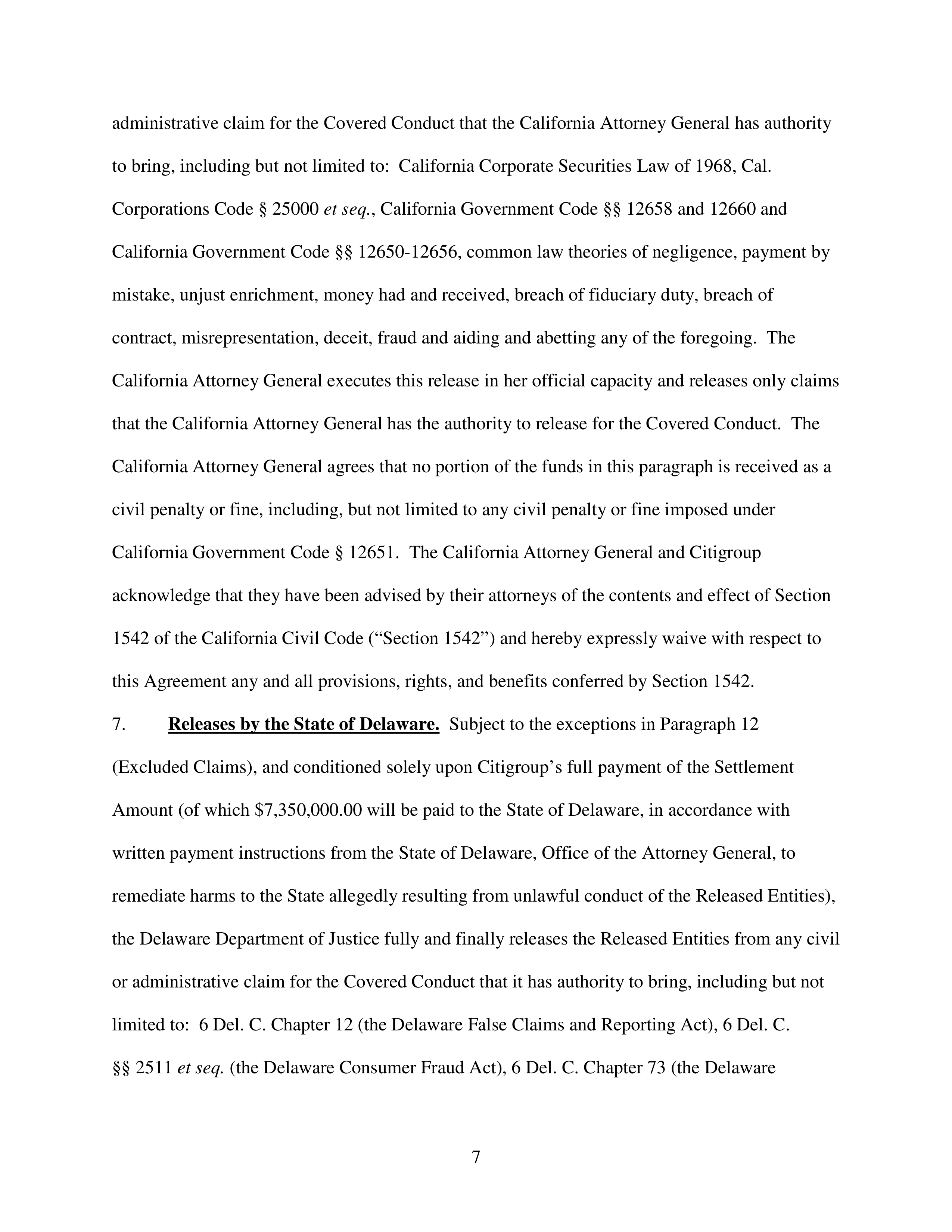 Citigroup Settlement Agreement — page 7