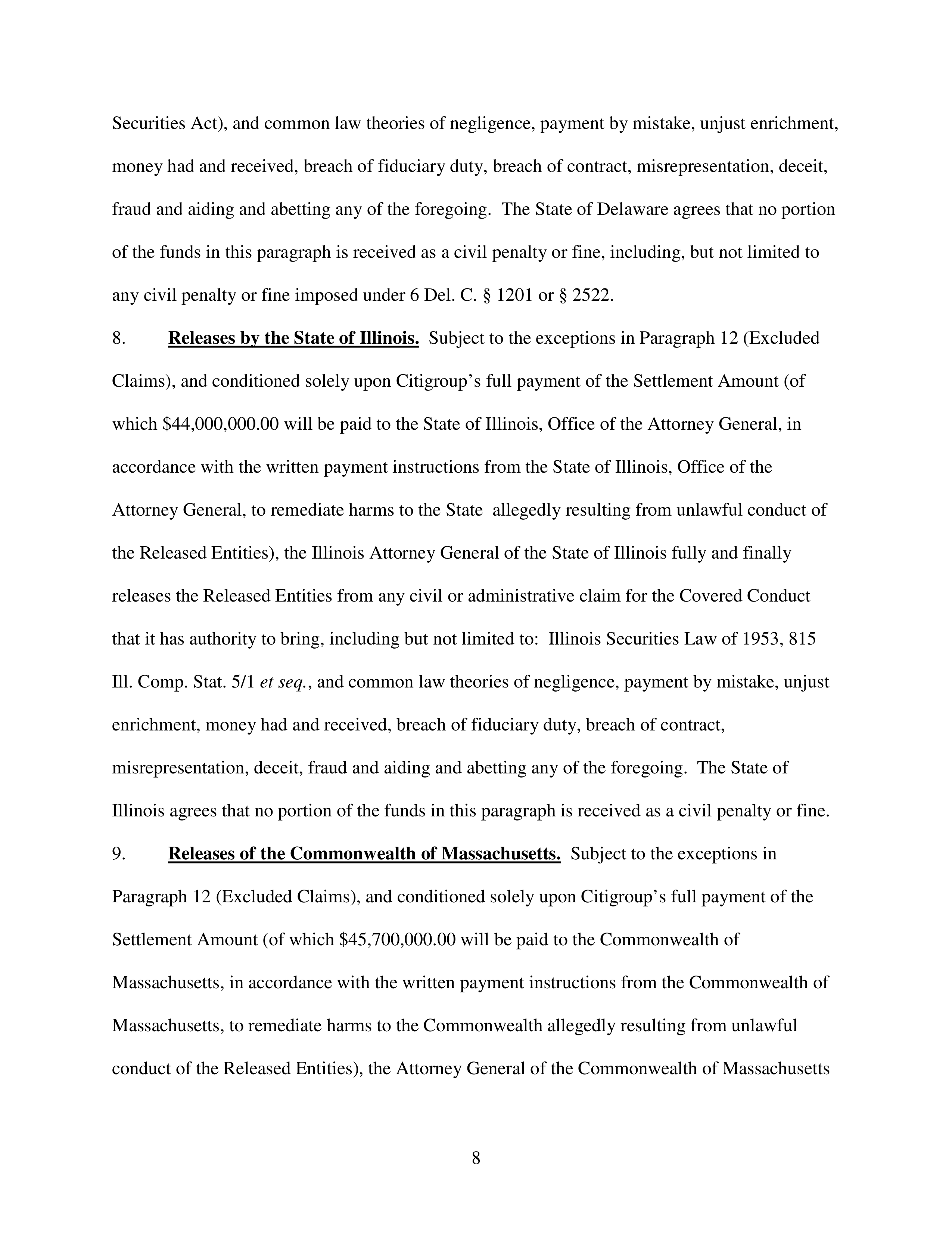 Citigroup Settlement Agreement — page 8
