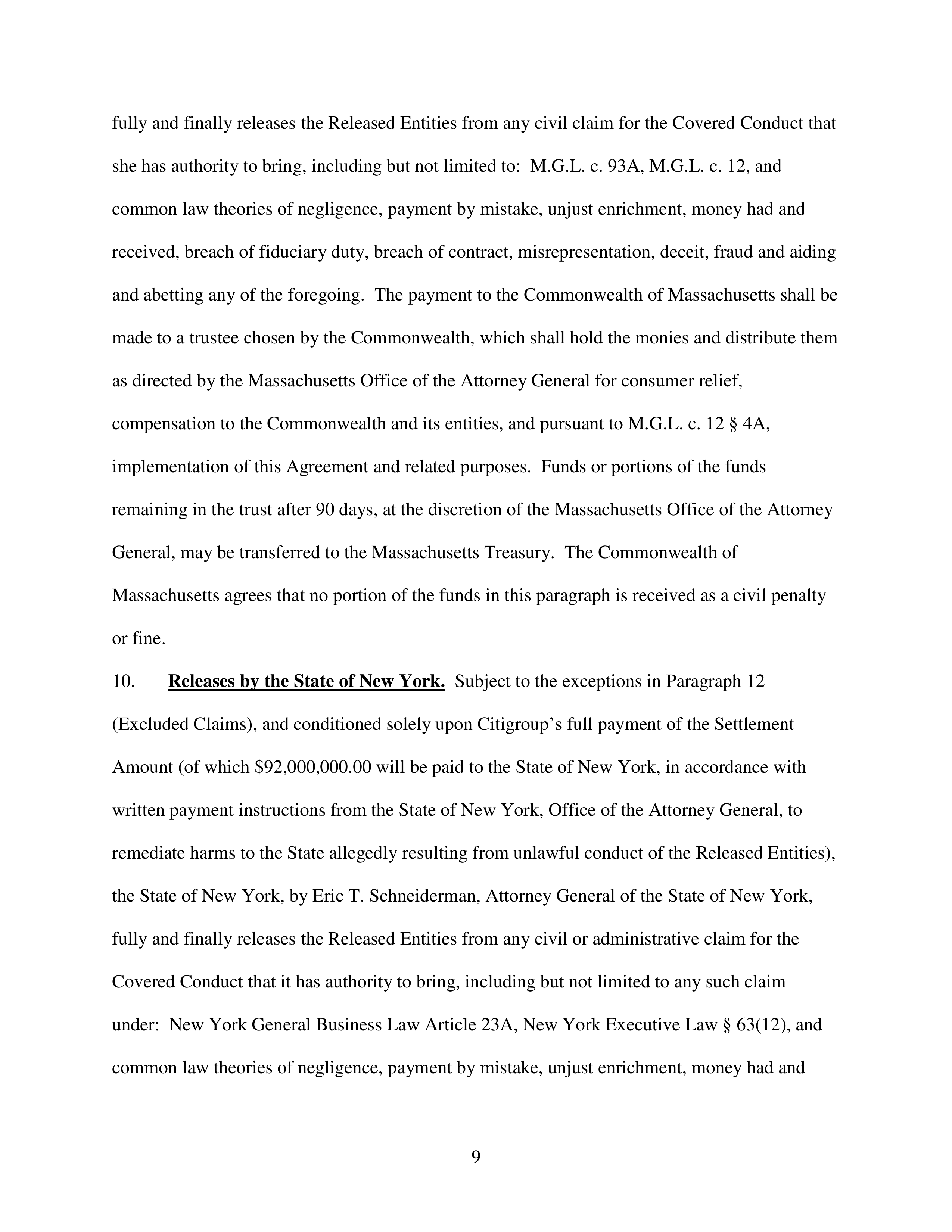 Citigroup Settlement Agreement — page 9