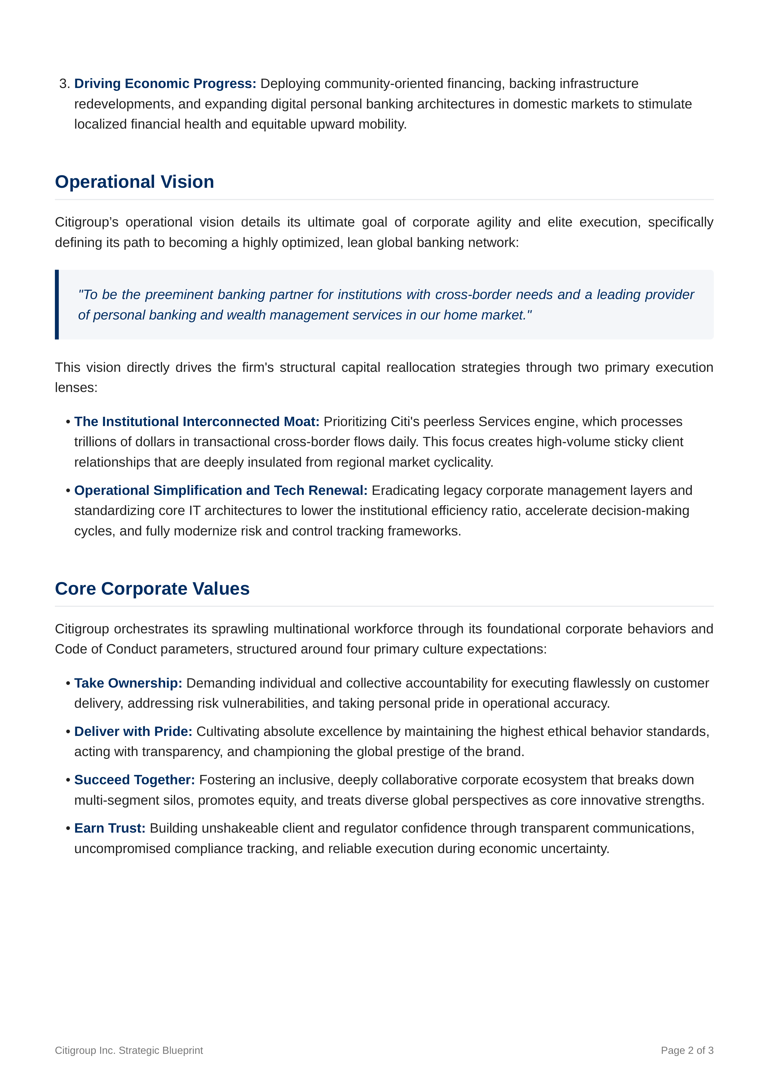 Citigroup Mission Statement — page 2