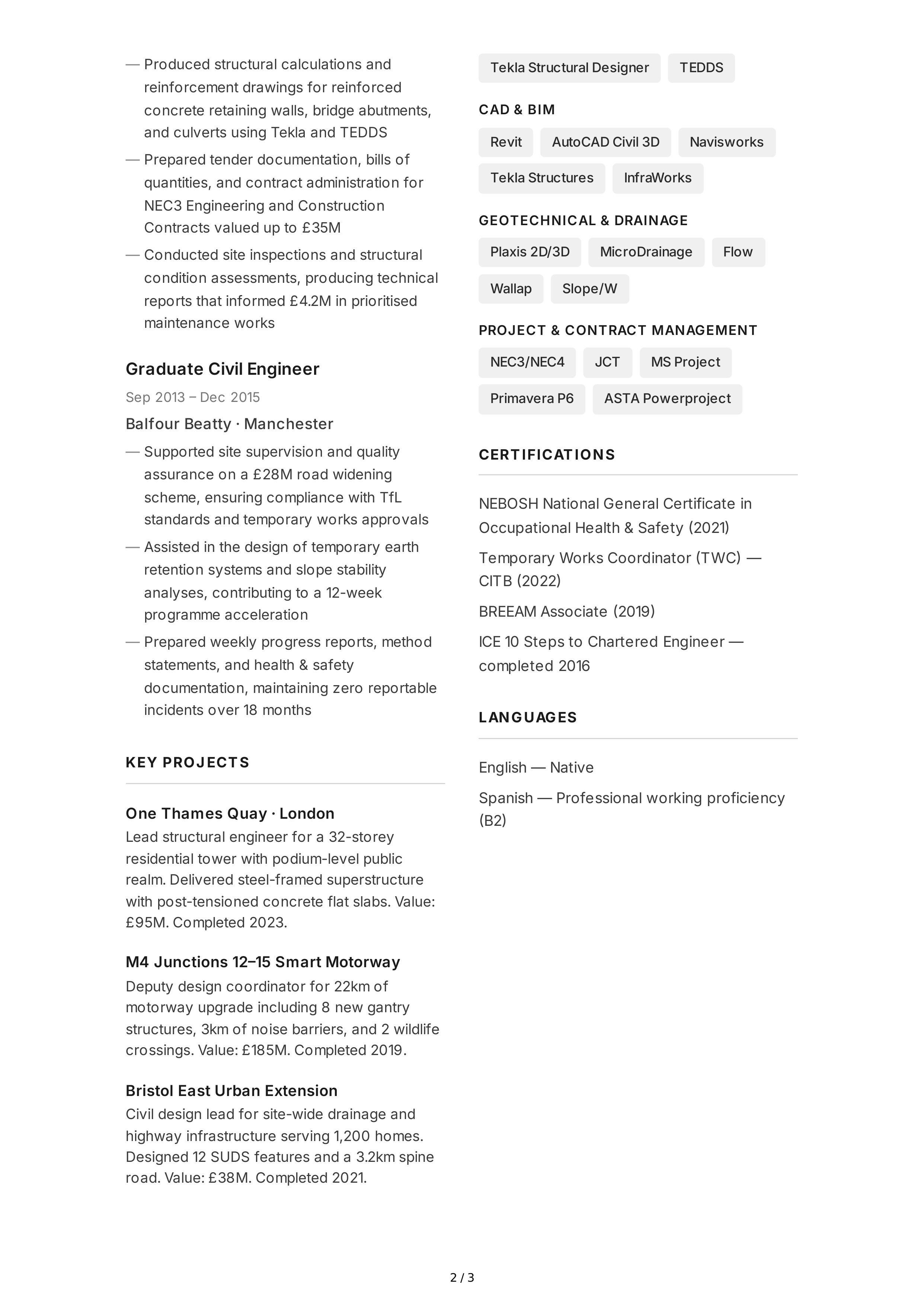 Civil Engineer CV — page 2