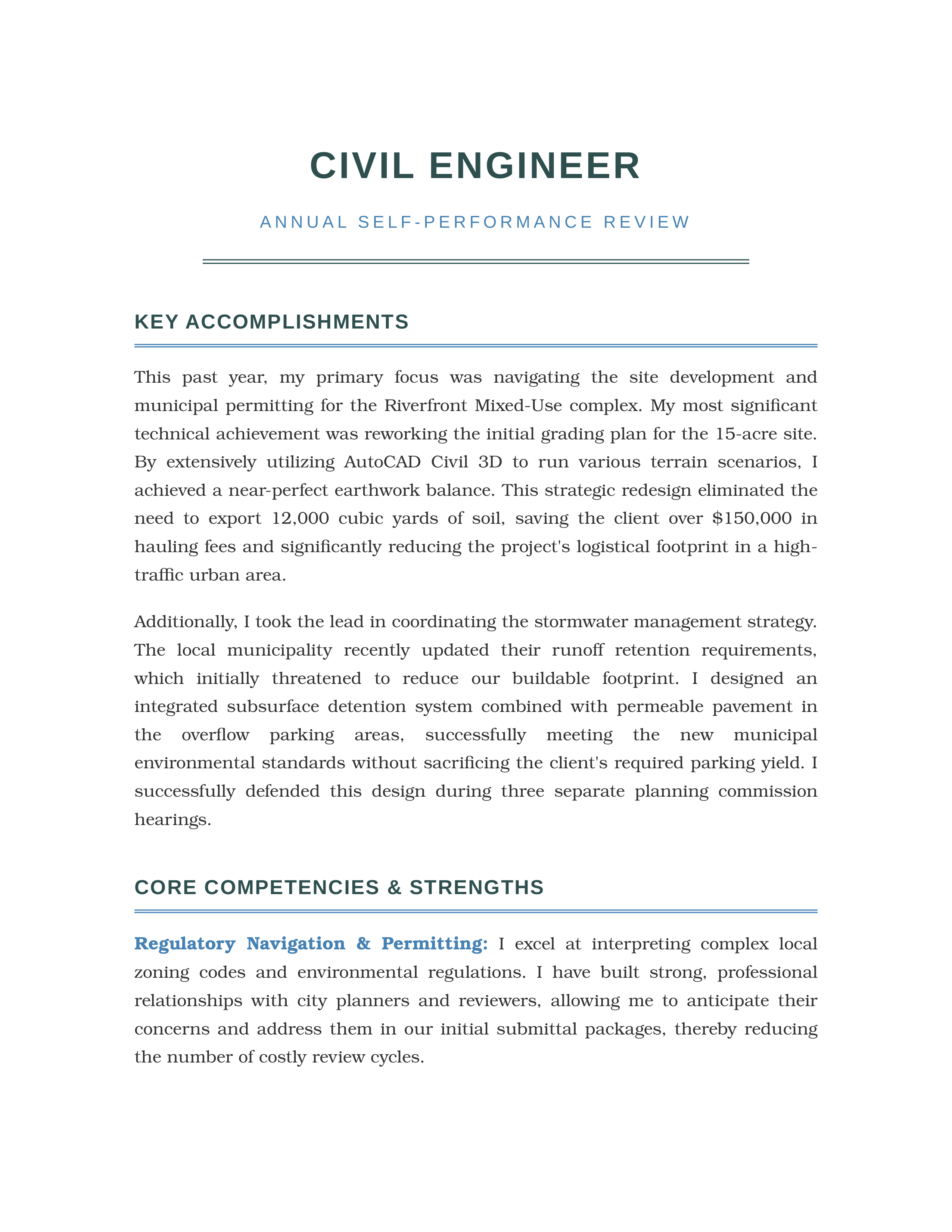 Civil Engineer Self Performance Review — page 1