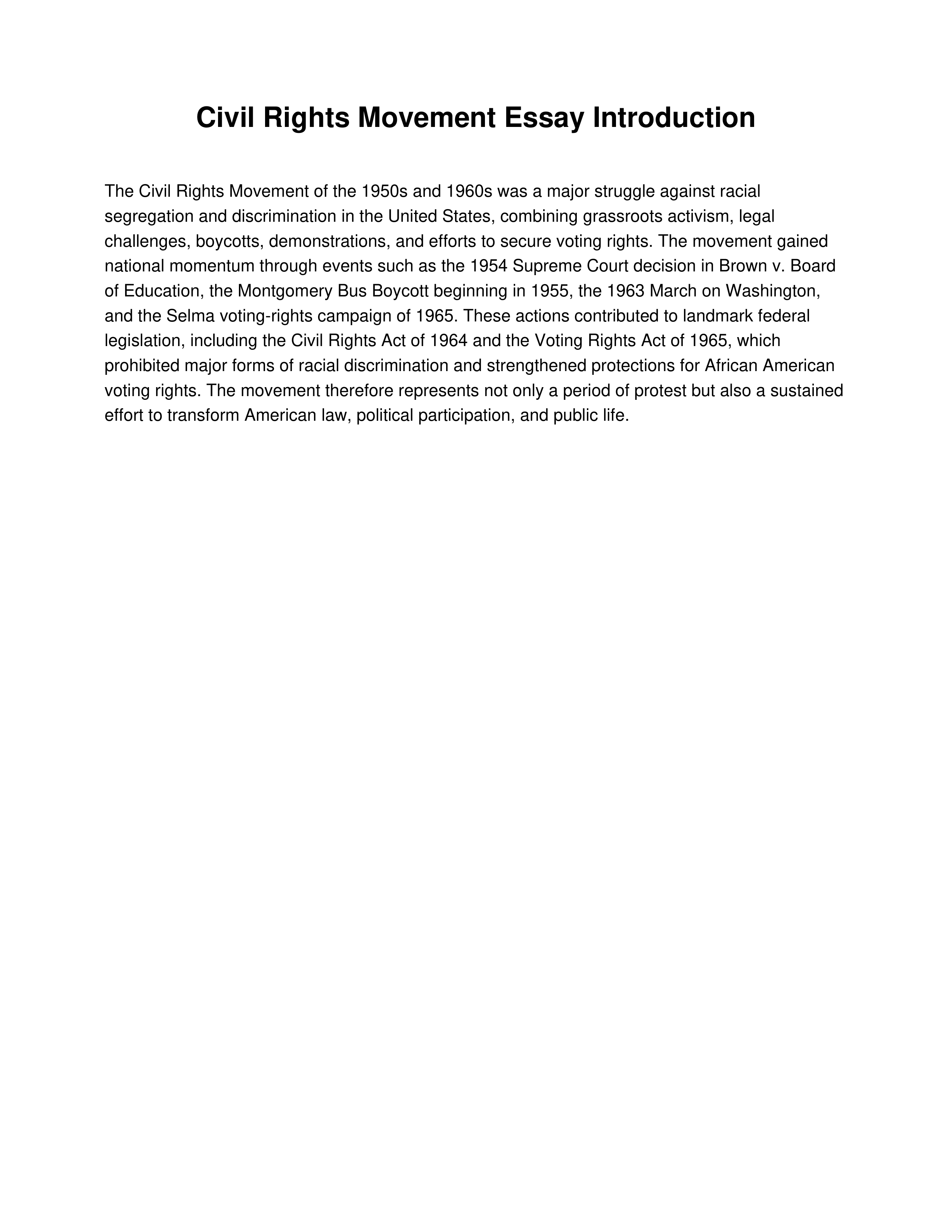 Civil Rights Movement Essay Introduction — page 1